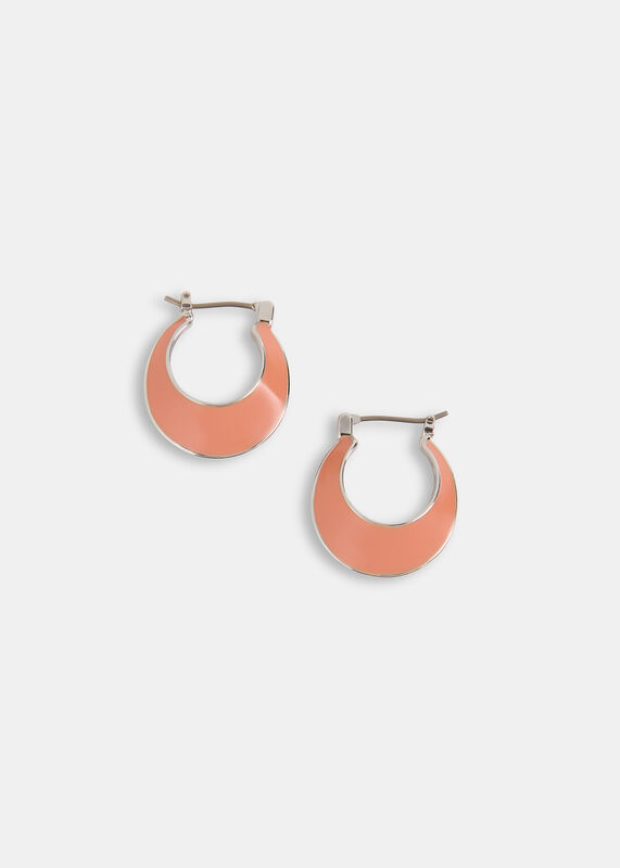 Coral Enamel Curved Earring