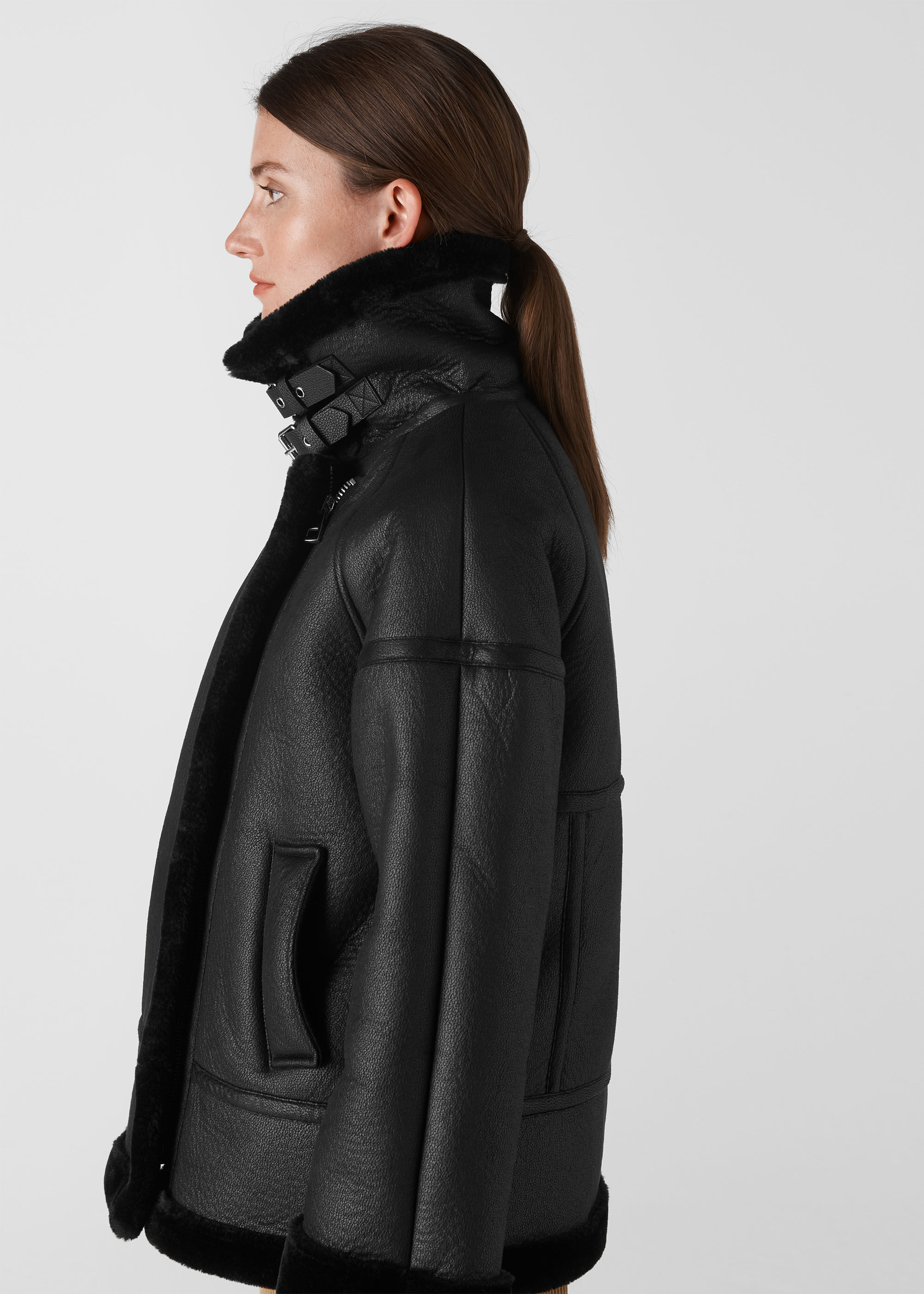 Whistles faux fur biker jacket black top