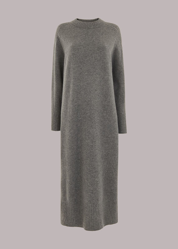 Grey Boyfriend Crew Knit Midi Dress