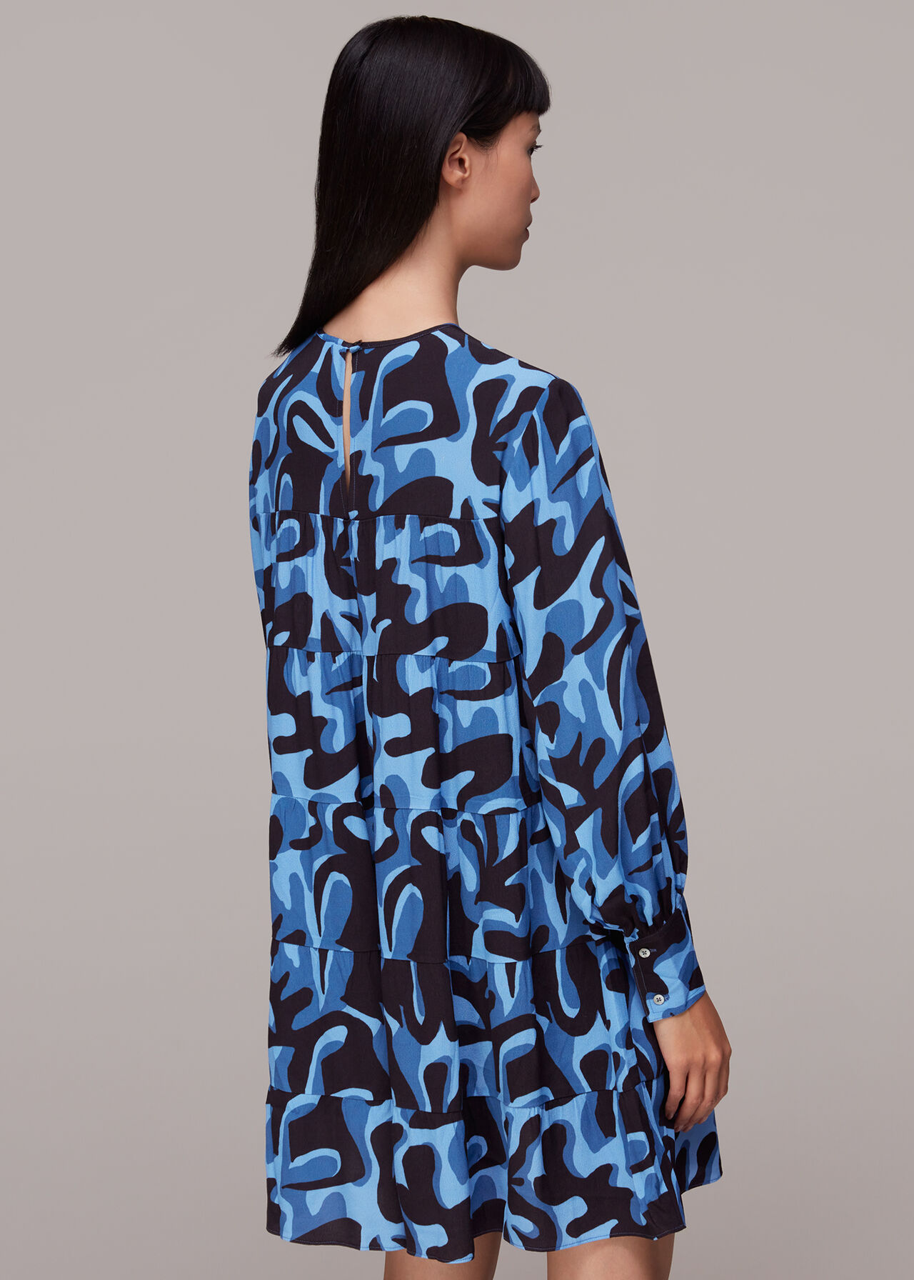 Blue/Multi Foliage Print Tiered Dress WHISTLES