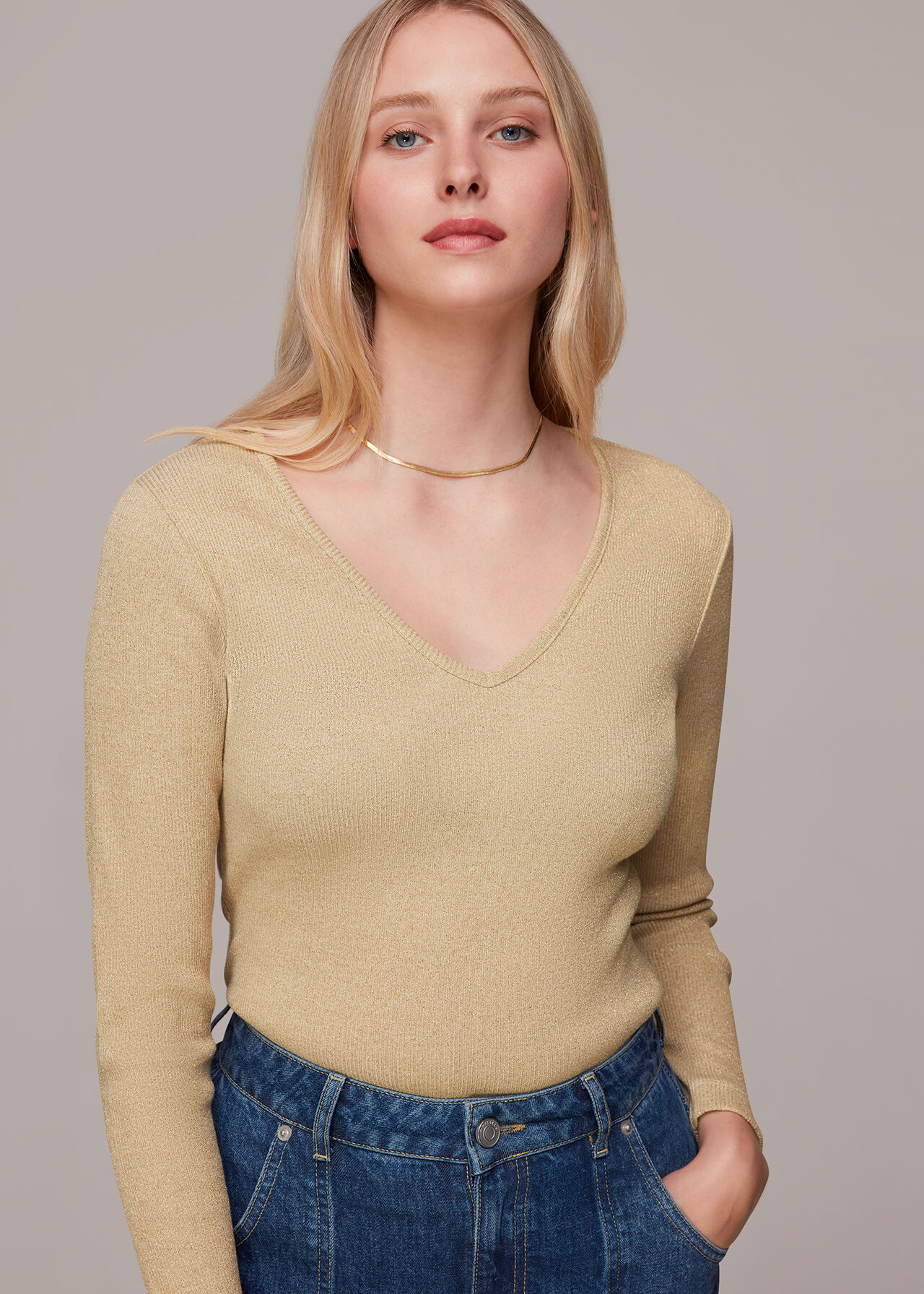 Long Sleeve Sparkle V Neck Top