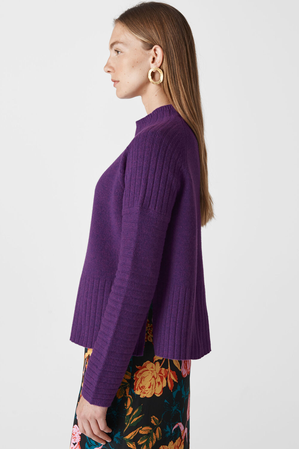Rib Detail Wool Knit Purple