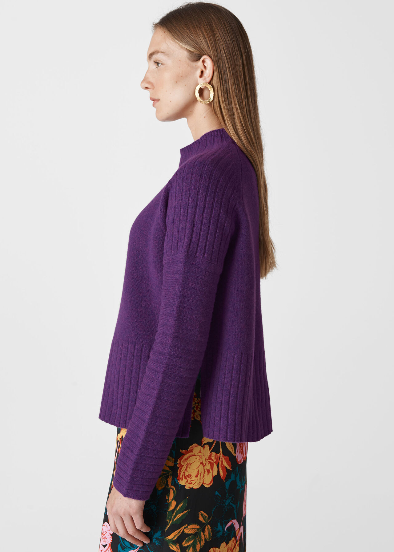 Rib Detail Wool Knit Purple