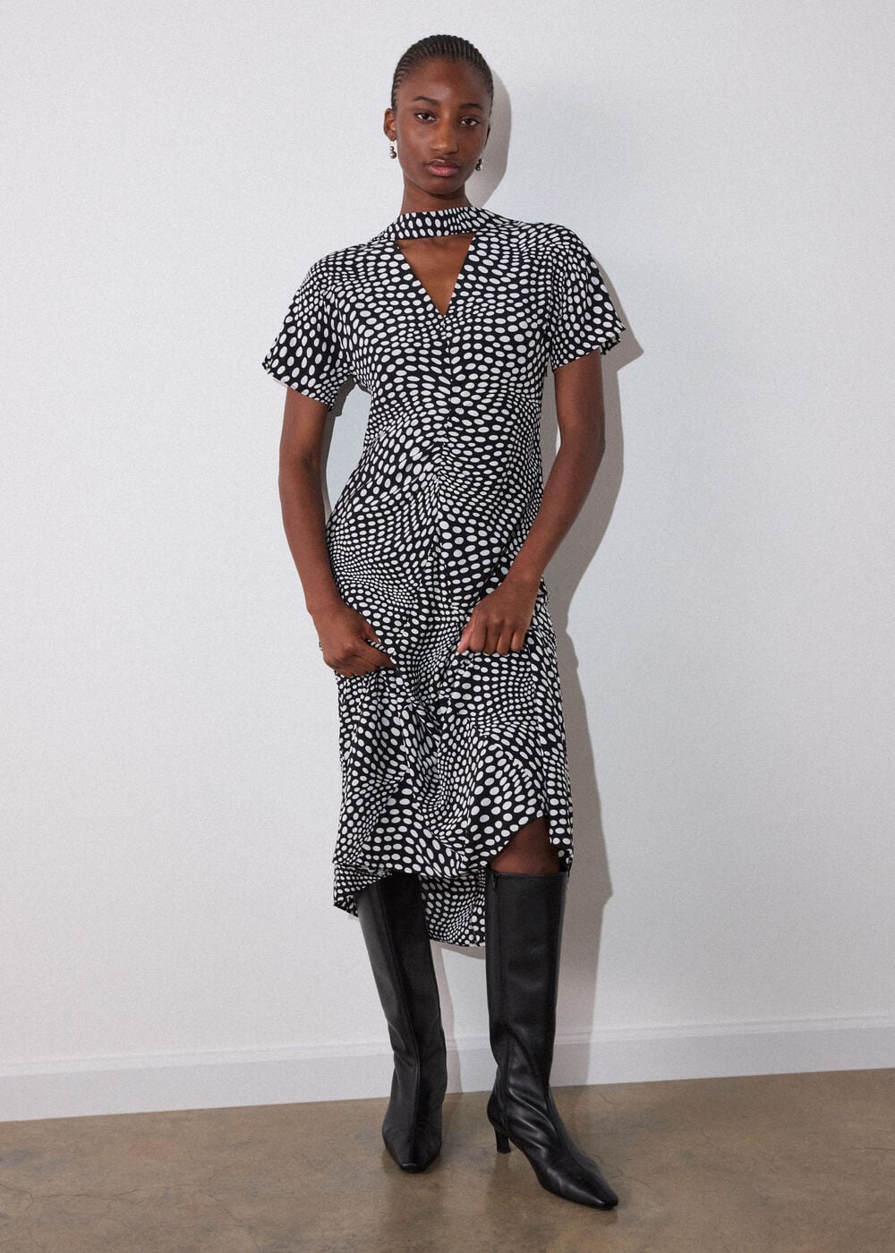 Petite Mixed Spot V Neck Midi Dress