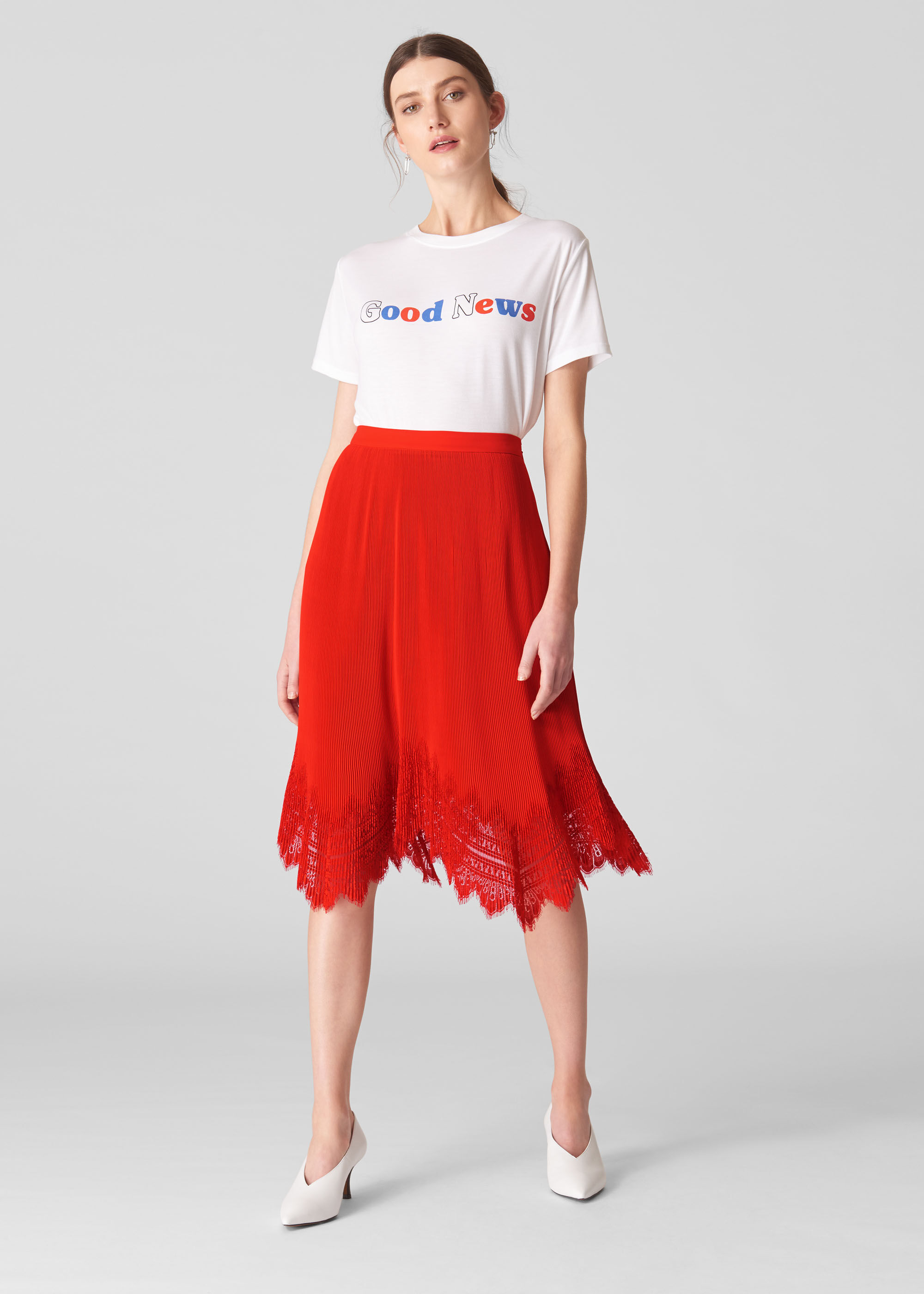 Whistles red pleated skirt top