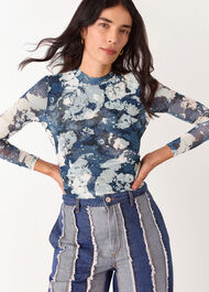 Batik Marble Gathered Mesh Top