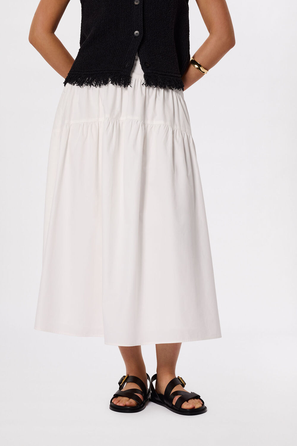 White Tier Hem Cotton Skirt