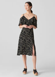 Daisy Print Frill Dress Black/Multi