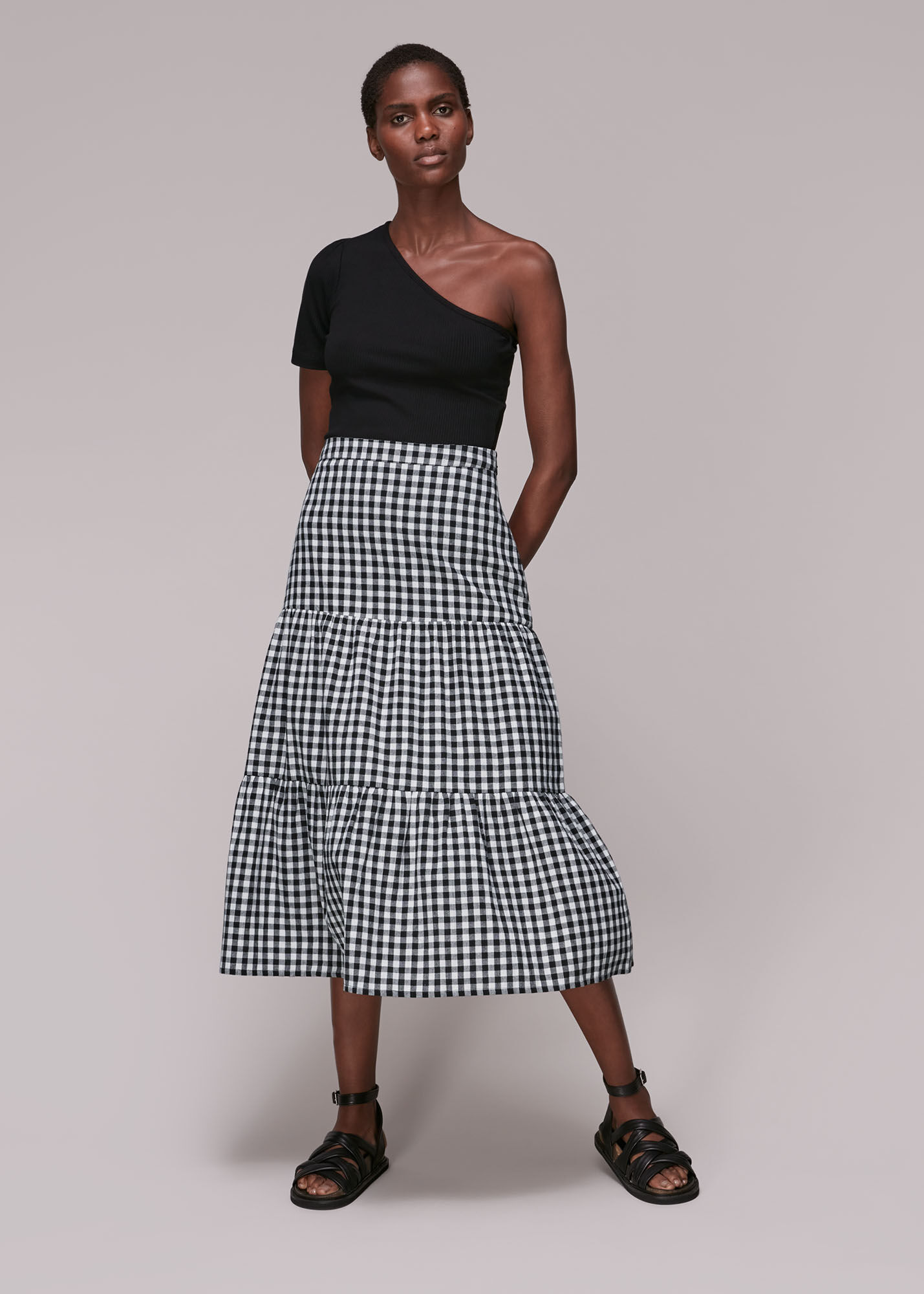 Black/White Tiered Gingham Skirt WHISTLES