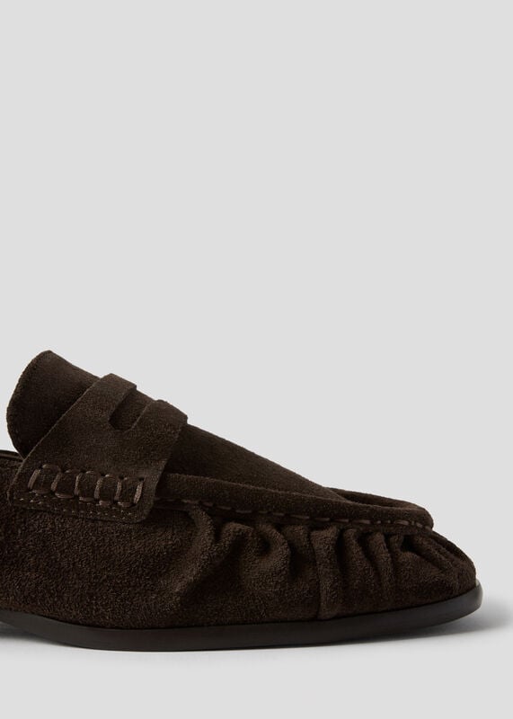 Chocolate Soft Suede Ruched Loafer