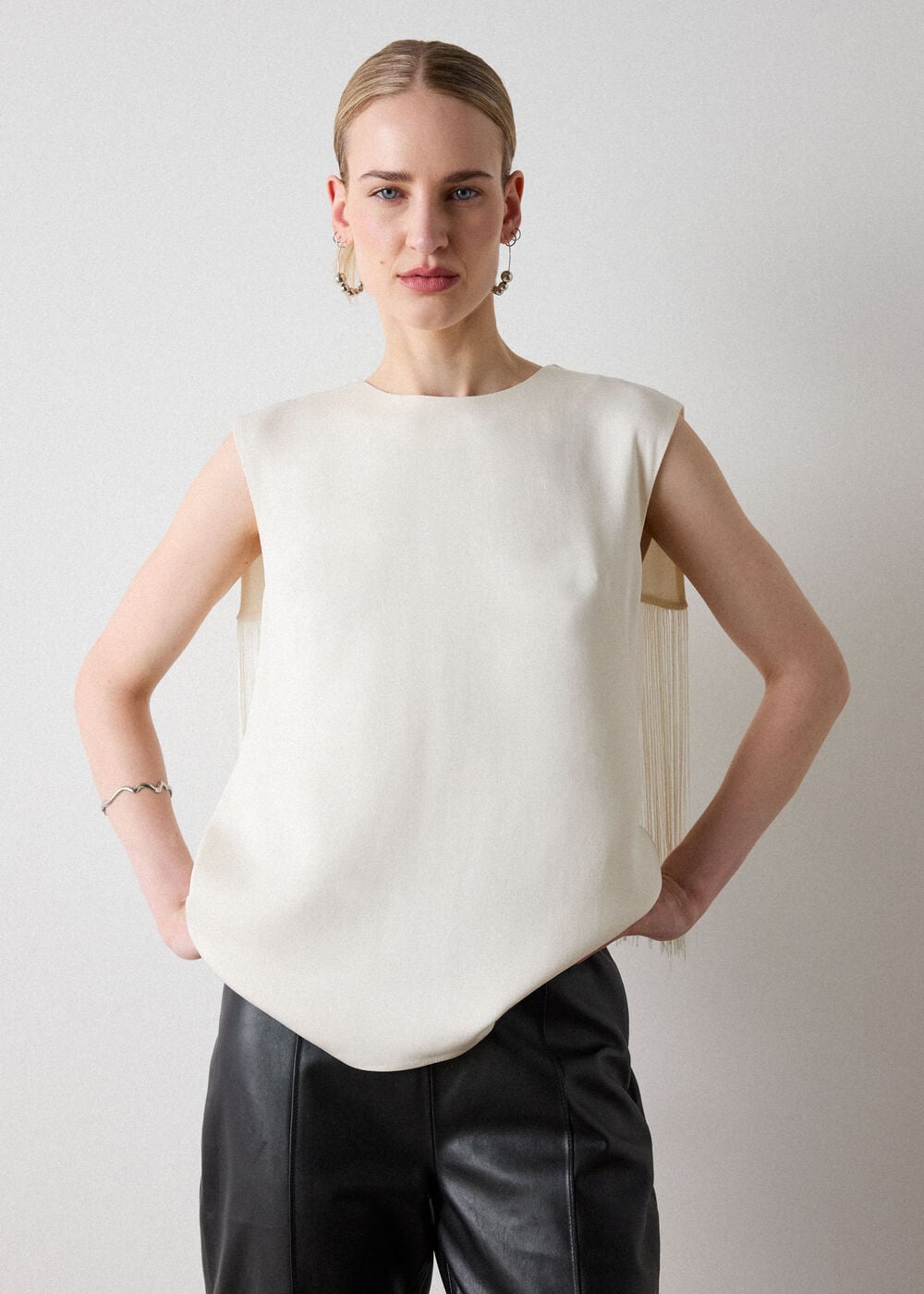 Ivory Fringe Back Sleeveless Top