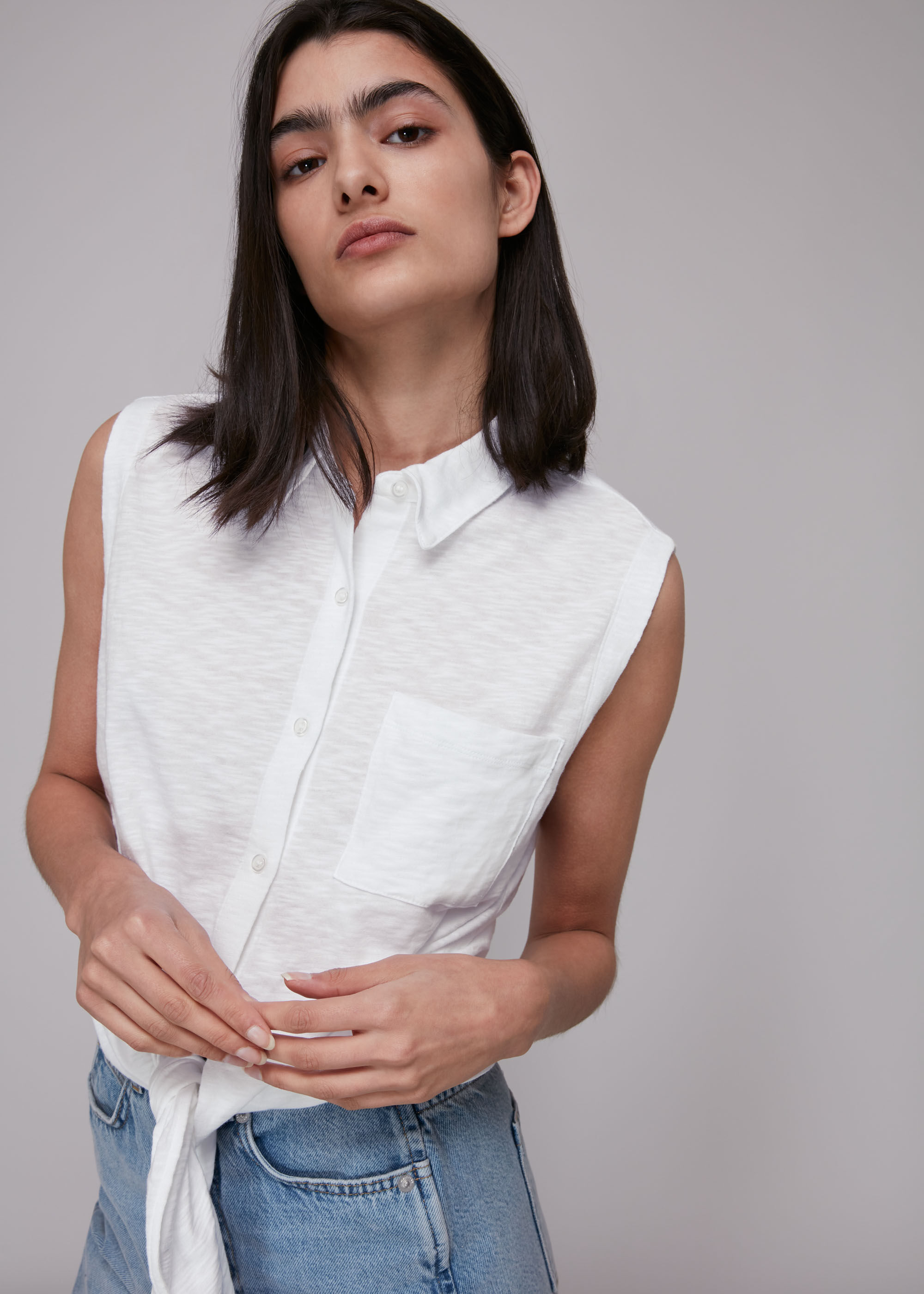 Tie front top white shirt