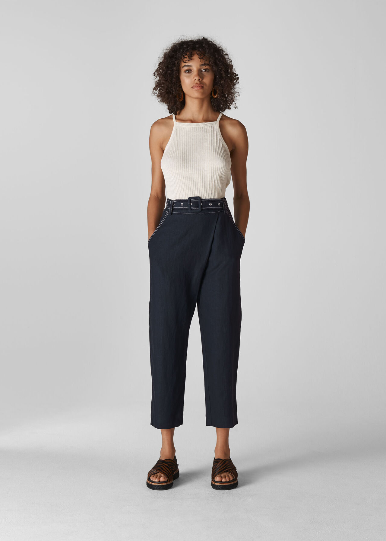 Navy May Belted Trouser | WHISTLES | Whistles UK