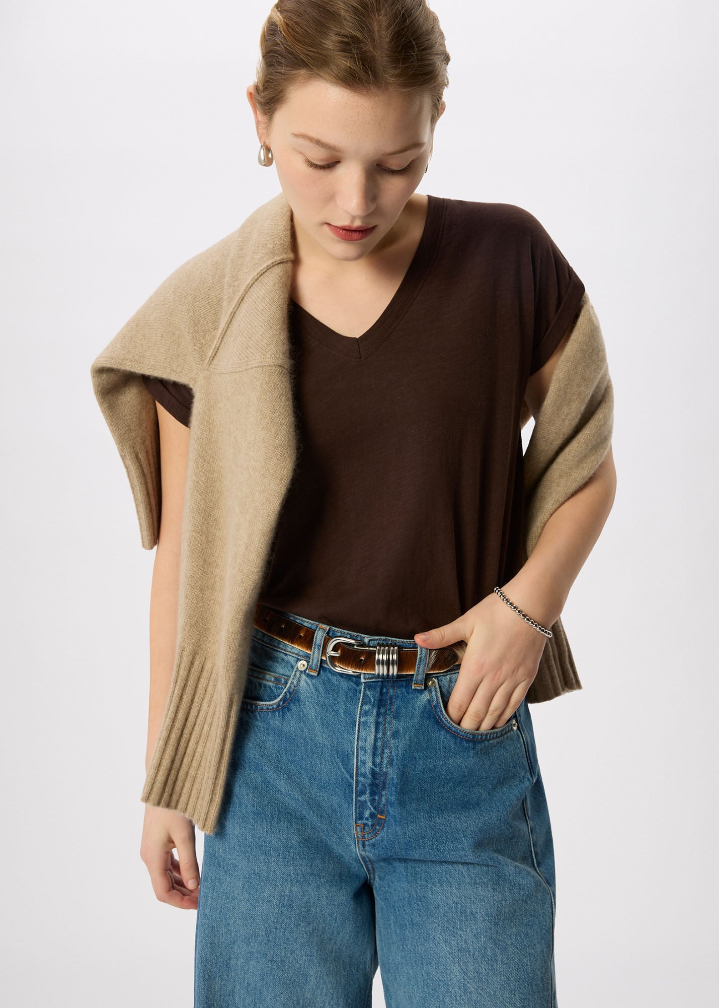 Chocolate Willa V-Neck Cap Sleeve Tee | WHISTLES | Whistles US |