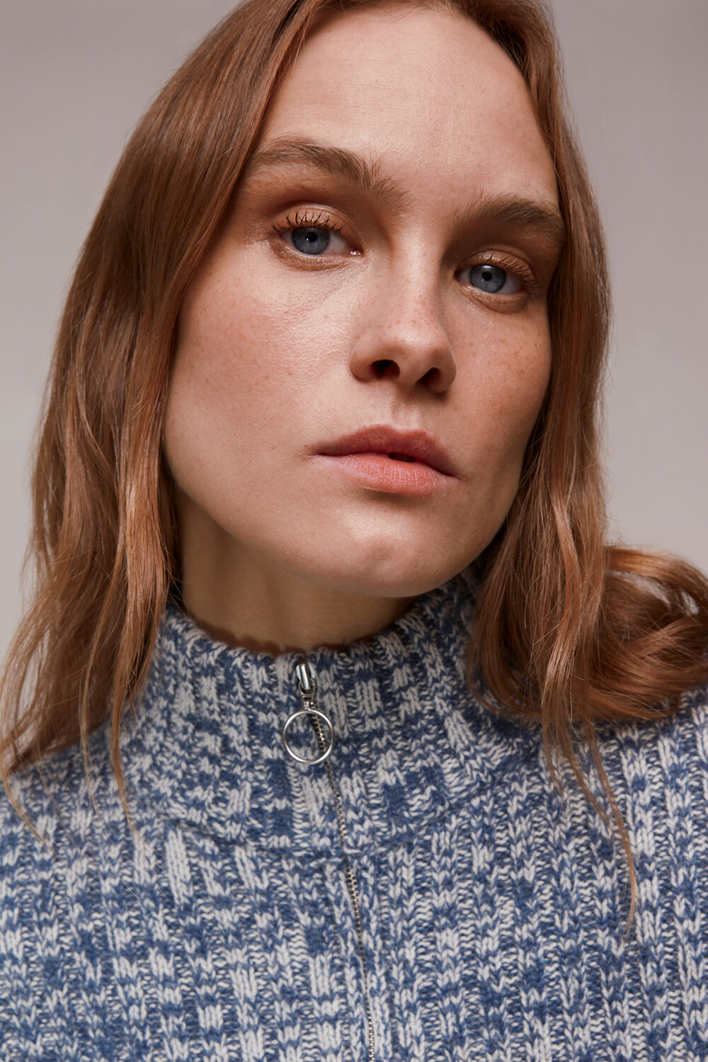 Zip Neck Rib Detail Sweater