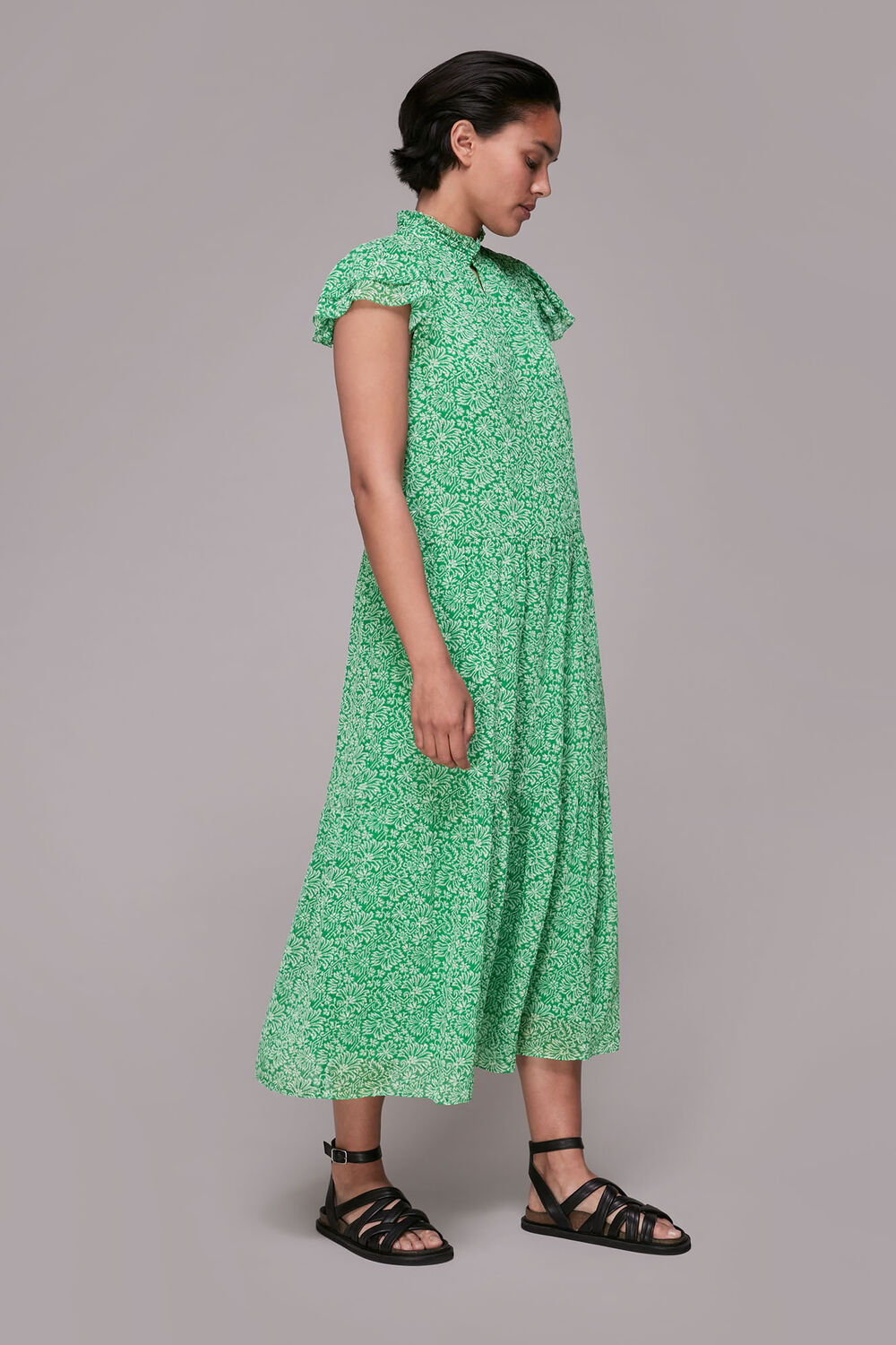Indo Floral Print Tiered Dress