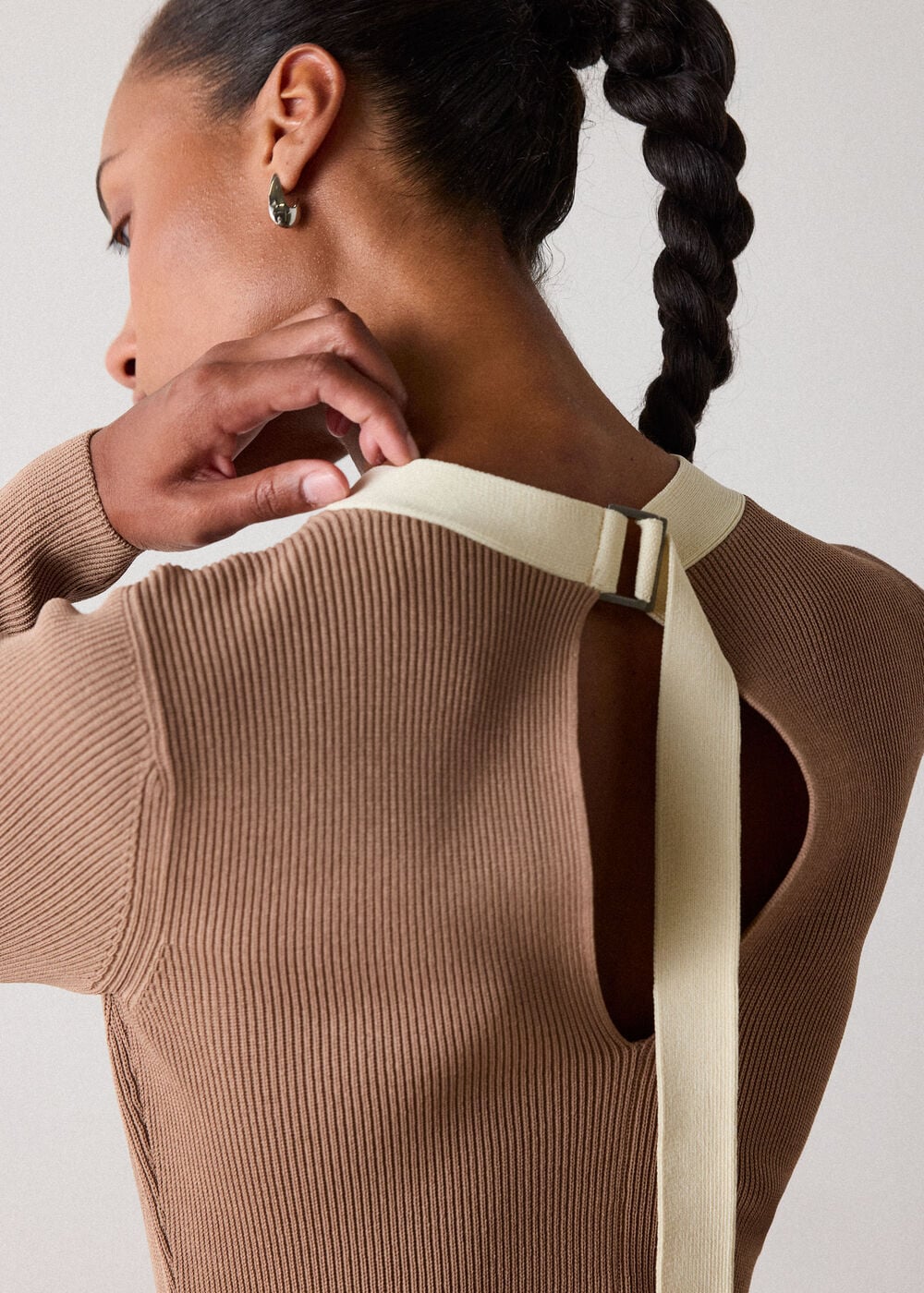 Camel Tie Back Rib Knit Dress