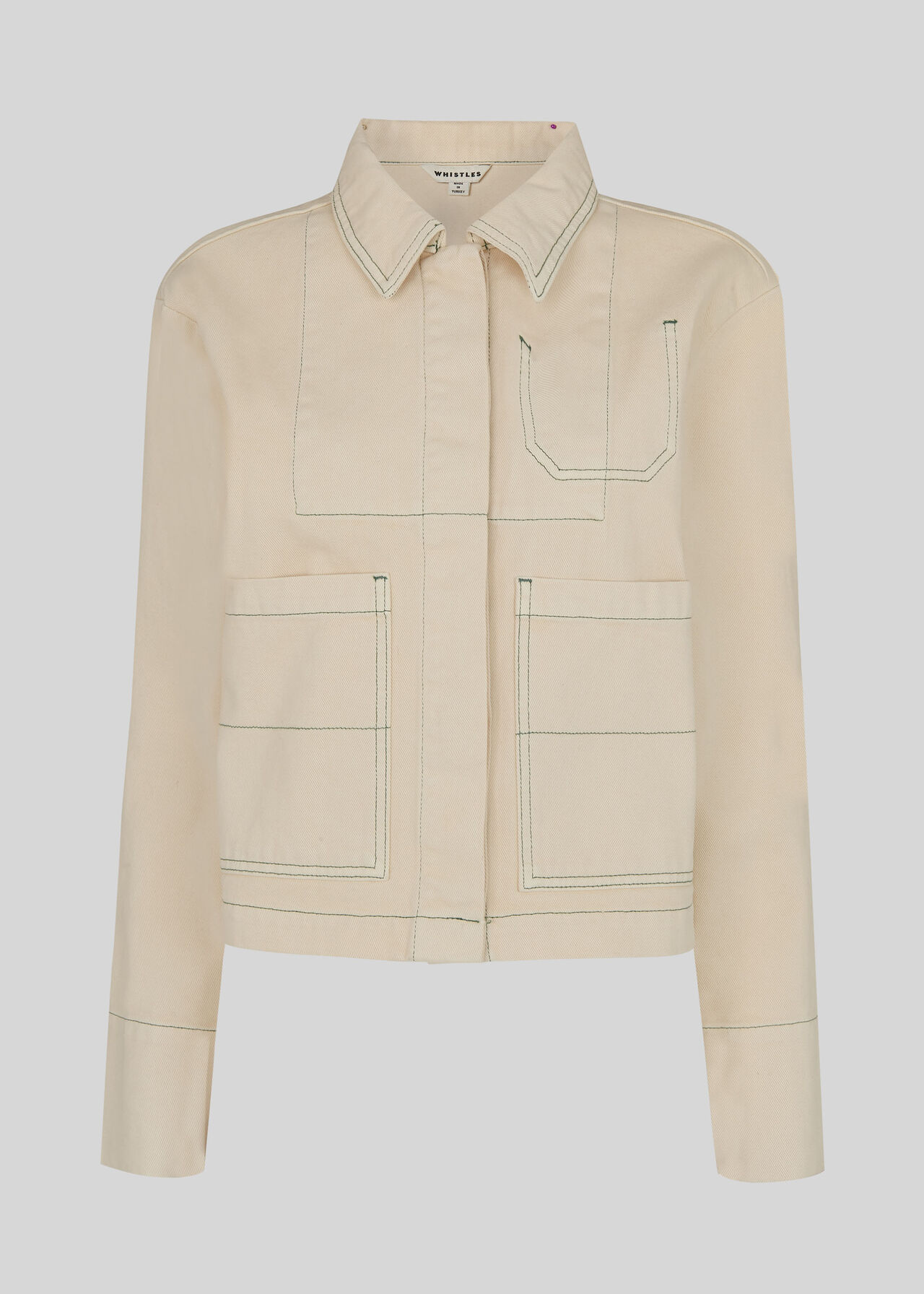 Ivory/Multi Contrast Stitch Denim Jacket | WHISTLES