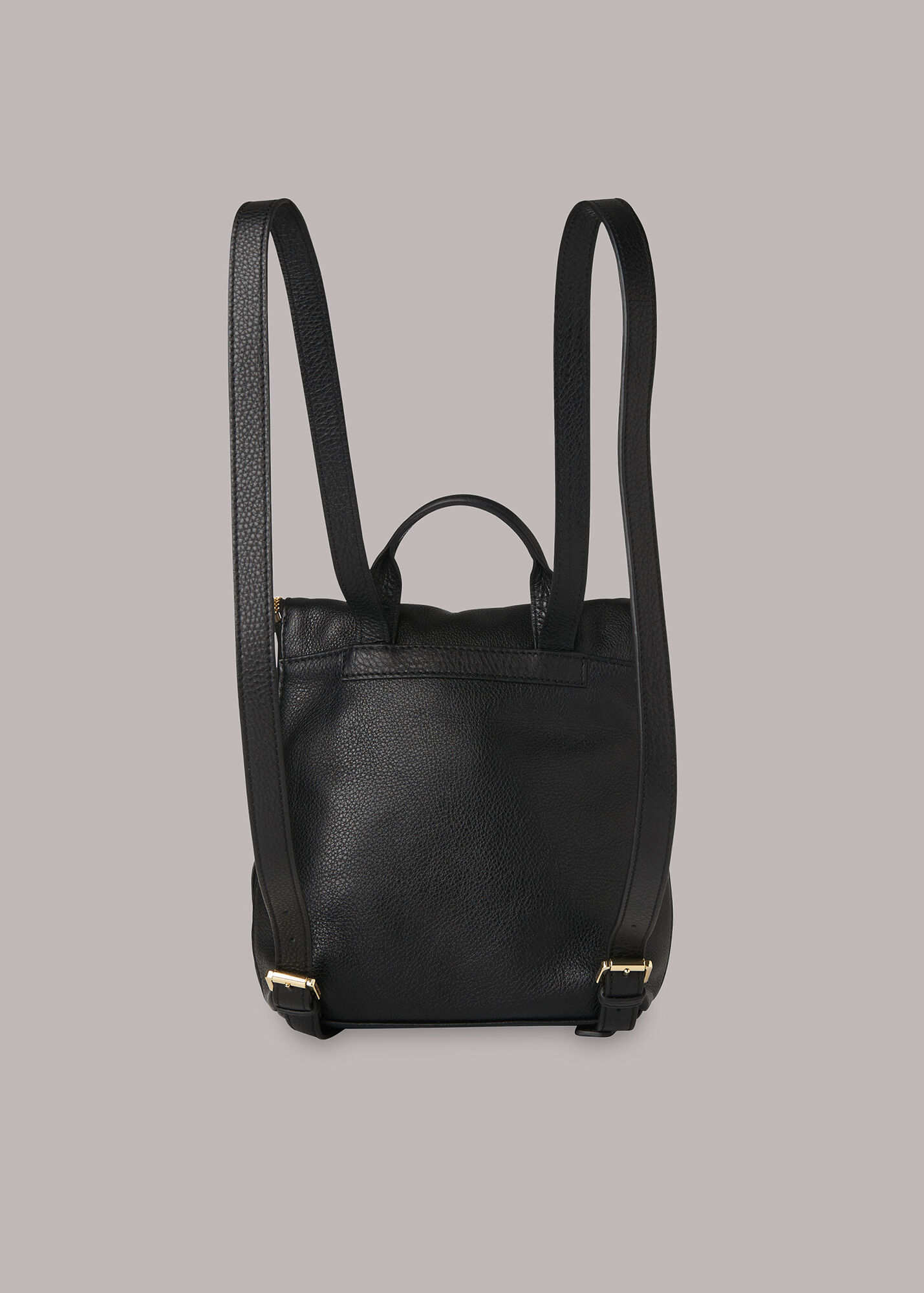 Mini Black Leather Backpack With Fold Over Zip Whistles