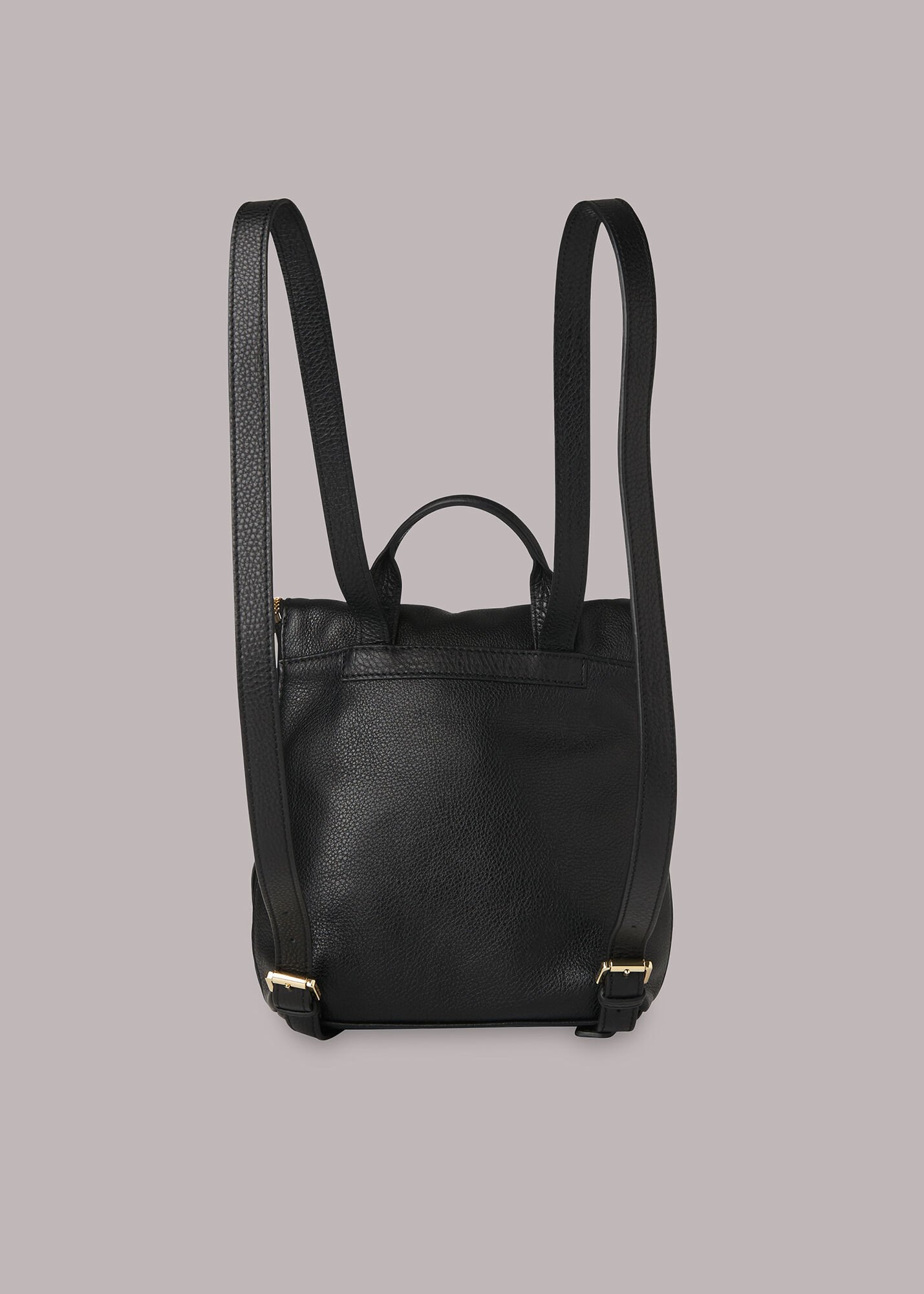 Mini Black Leather Backpack With Fold Over Zip | Whistles