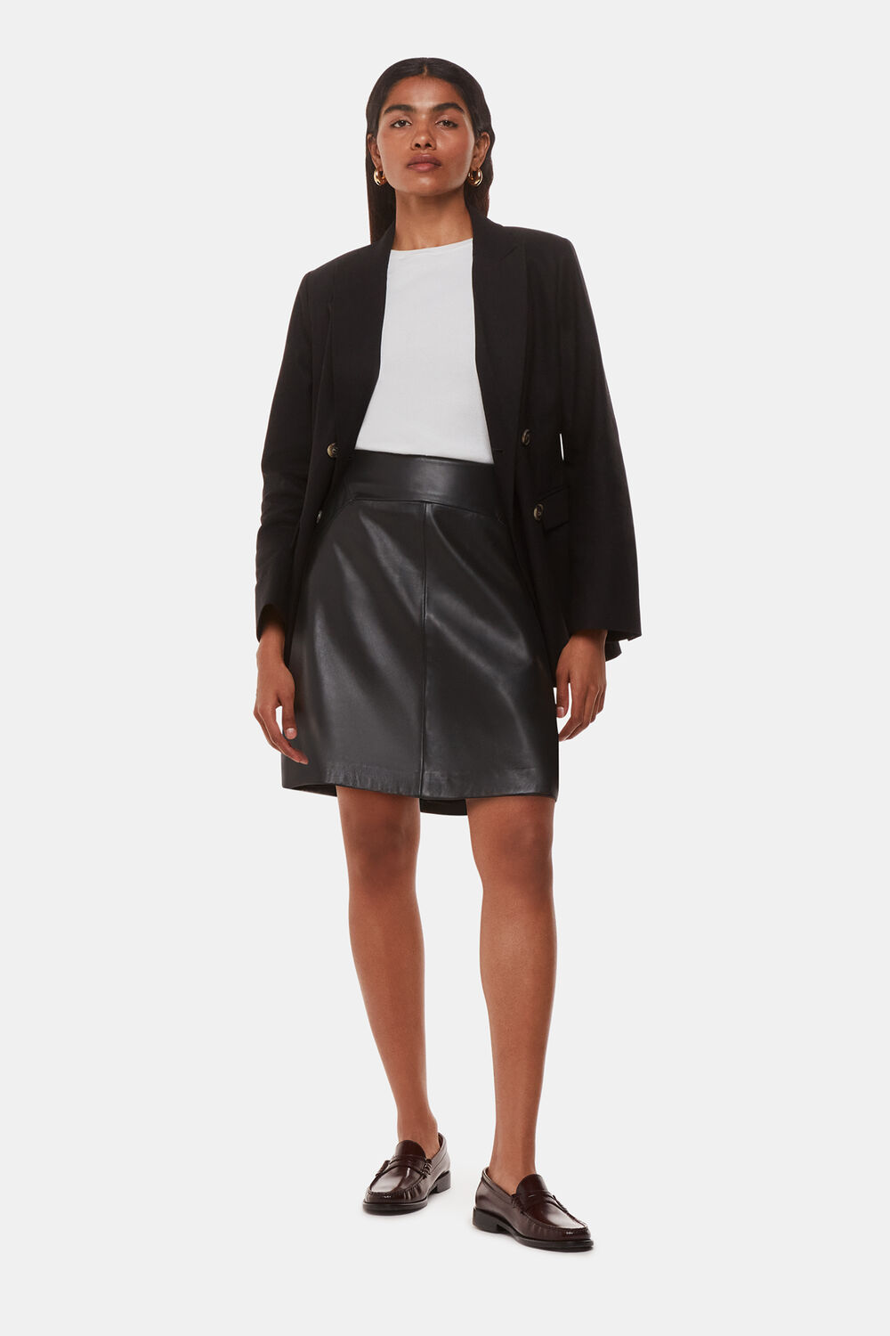 Petite Leather A Line Skirt