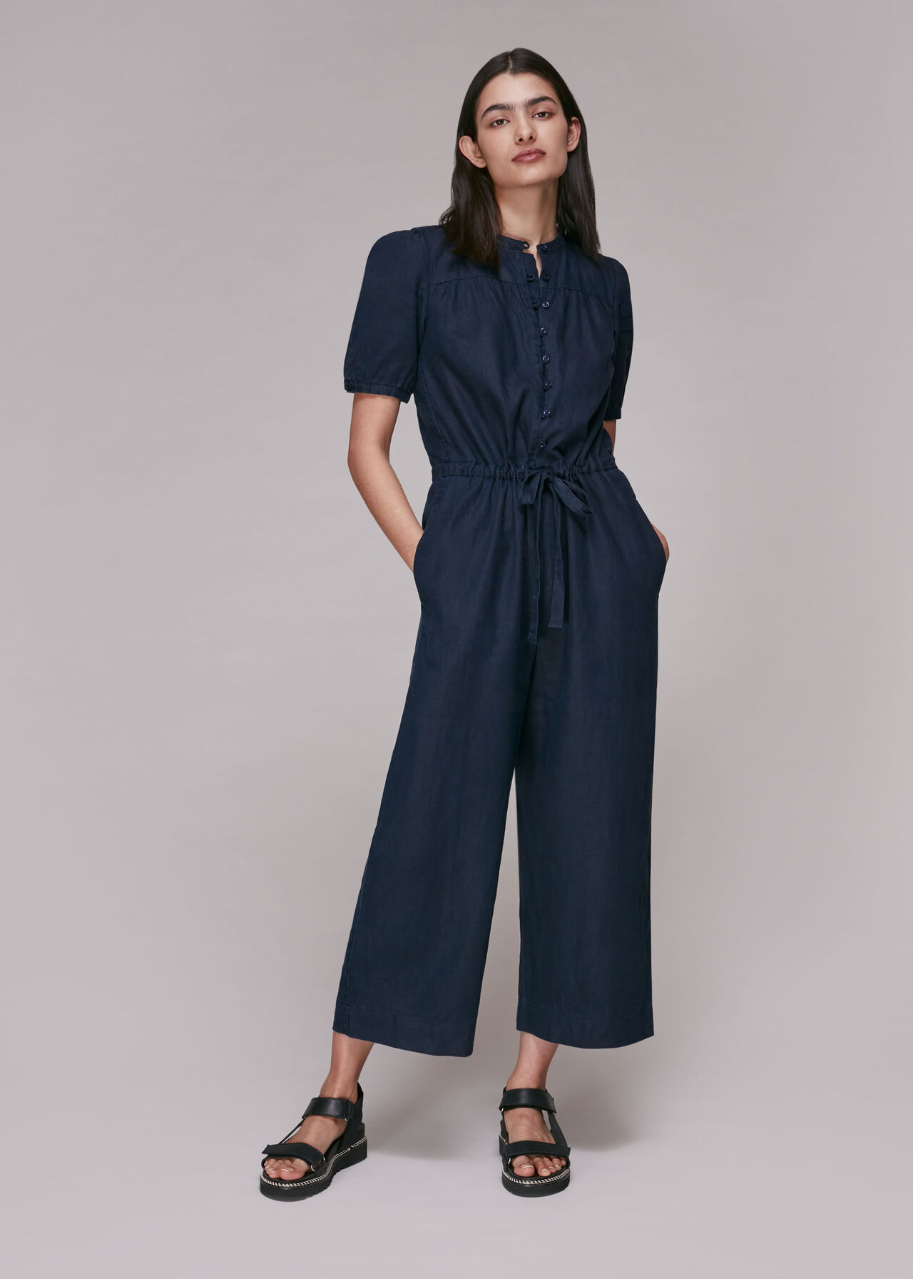 Button Front Linen Jumpsuit | Whistles UK