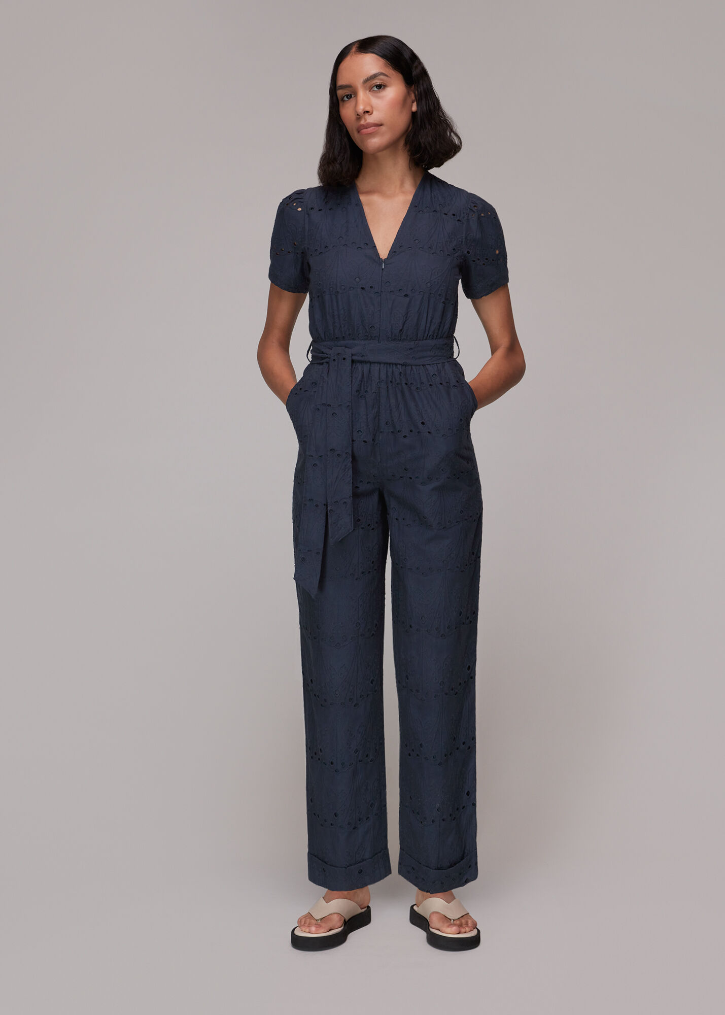 Navy Zoe Broderie Jumpsuit WHISTLES