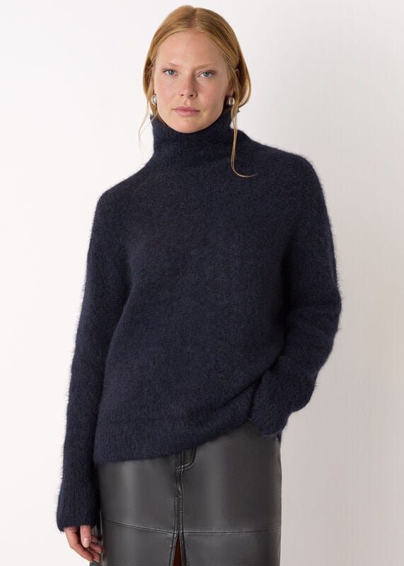 Navy Alpaca Blend Funnel Knit