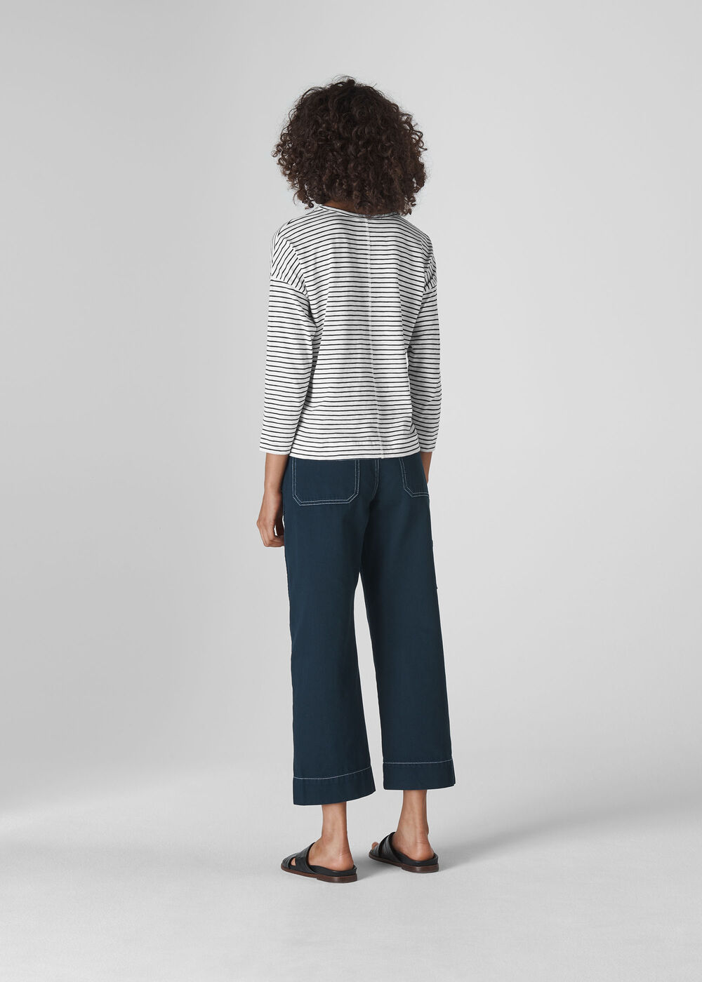 Stripe Cotton Crew Neck Black and White