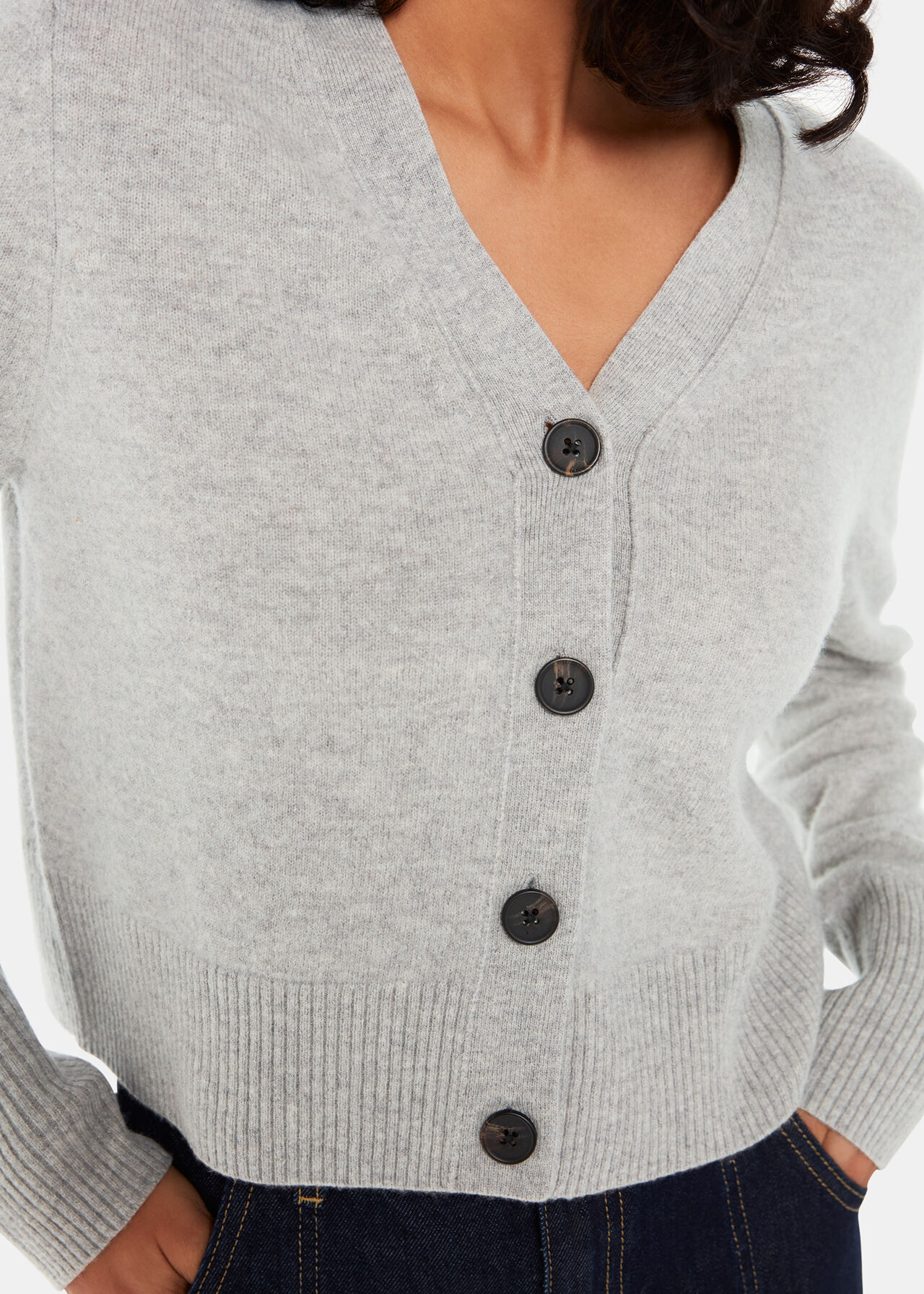 Wool Cropped V Neck Cardigan