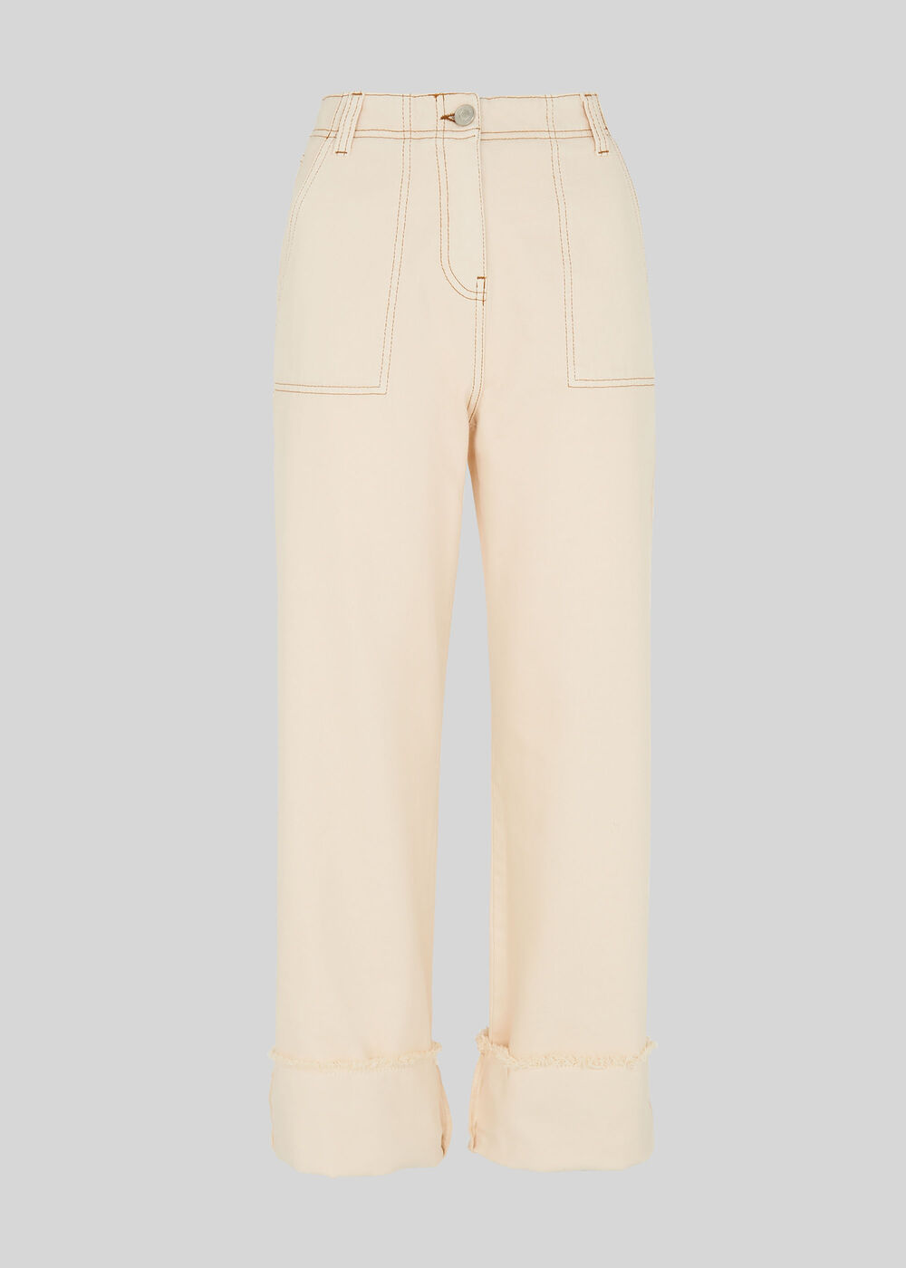 Fray Hem Turn Up Jean Ivory/Multi