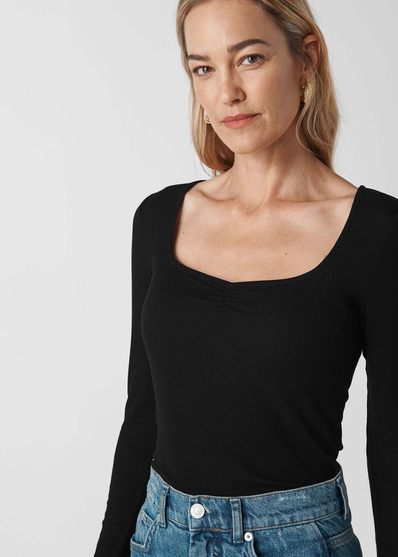 Sweetheart Front Rib Top Black