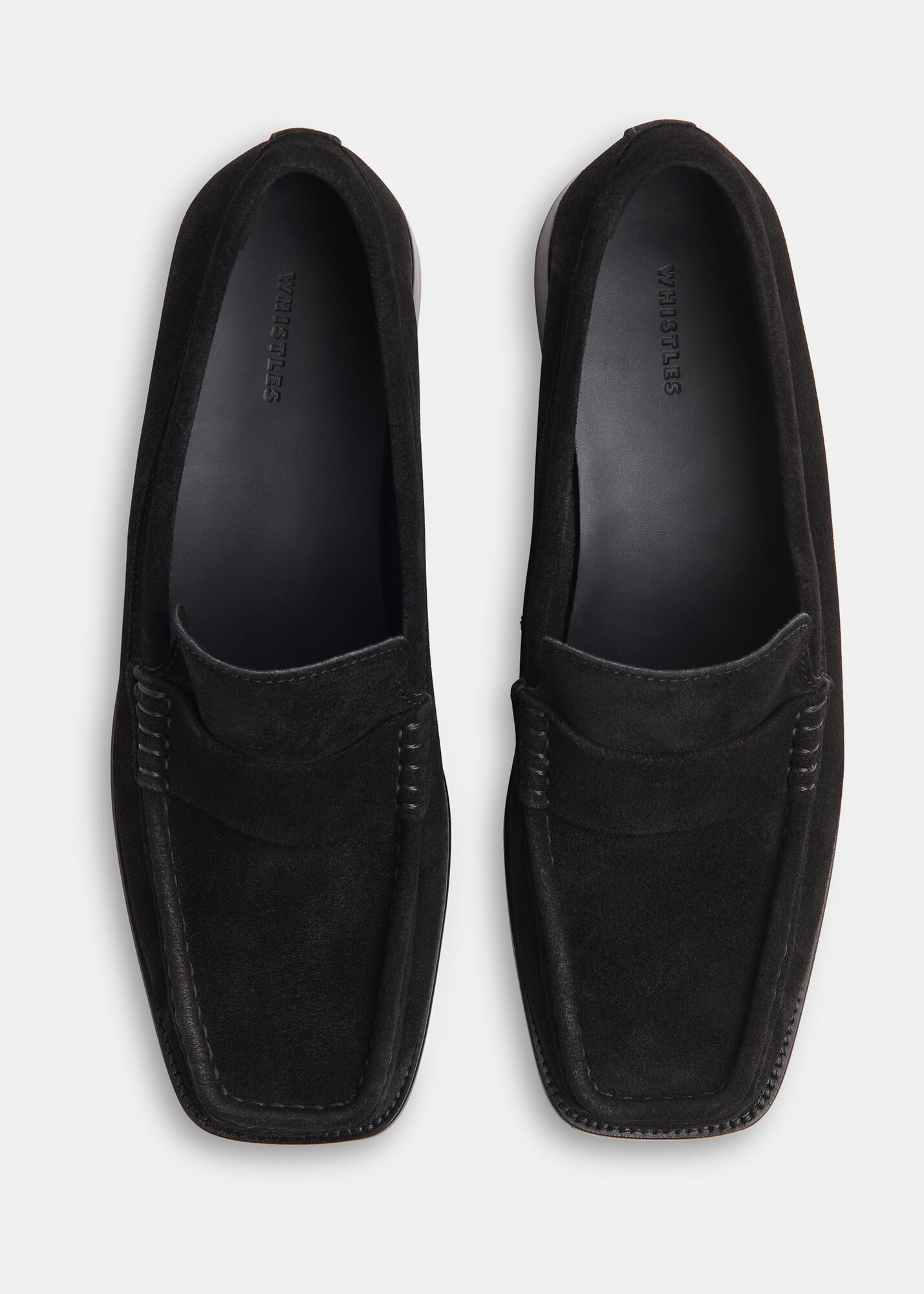 Black Mora Suede Square Toe Loafer | WHISTLES | Whistles US |