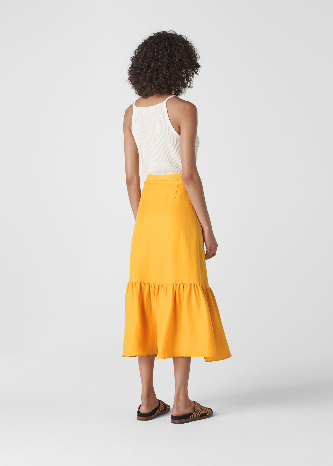 Linen Button Through Skirt Yellow
