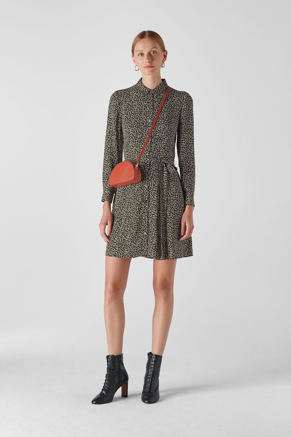 Autumn Floral Shirt Dress Black/Multi