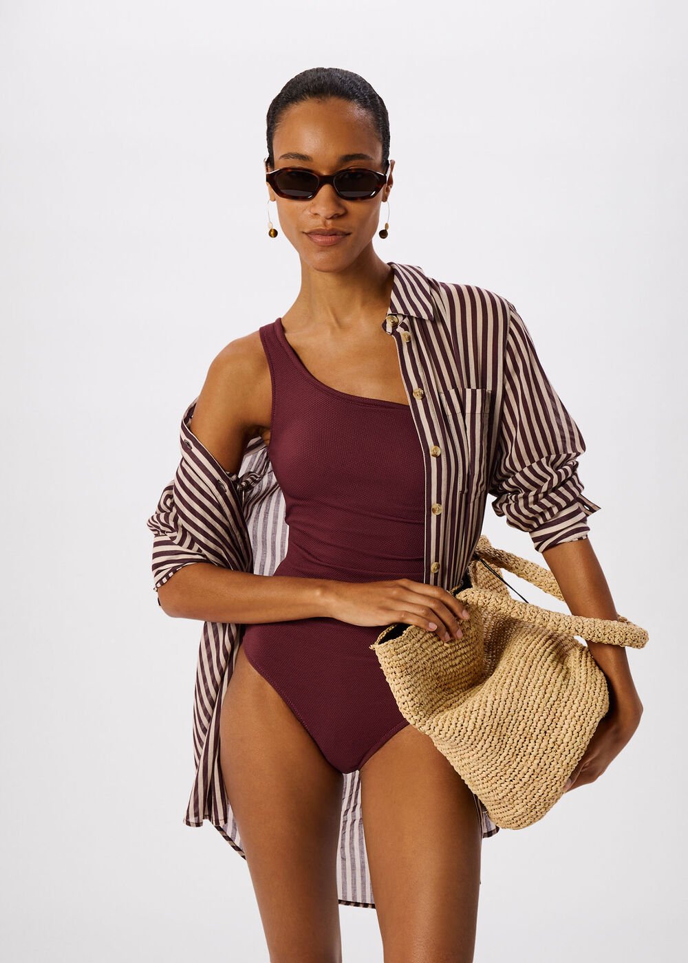 Textured One Shoulder Swimsuit