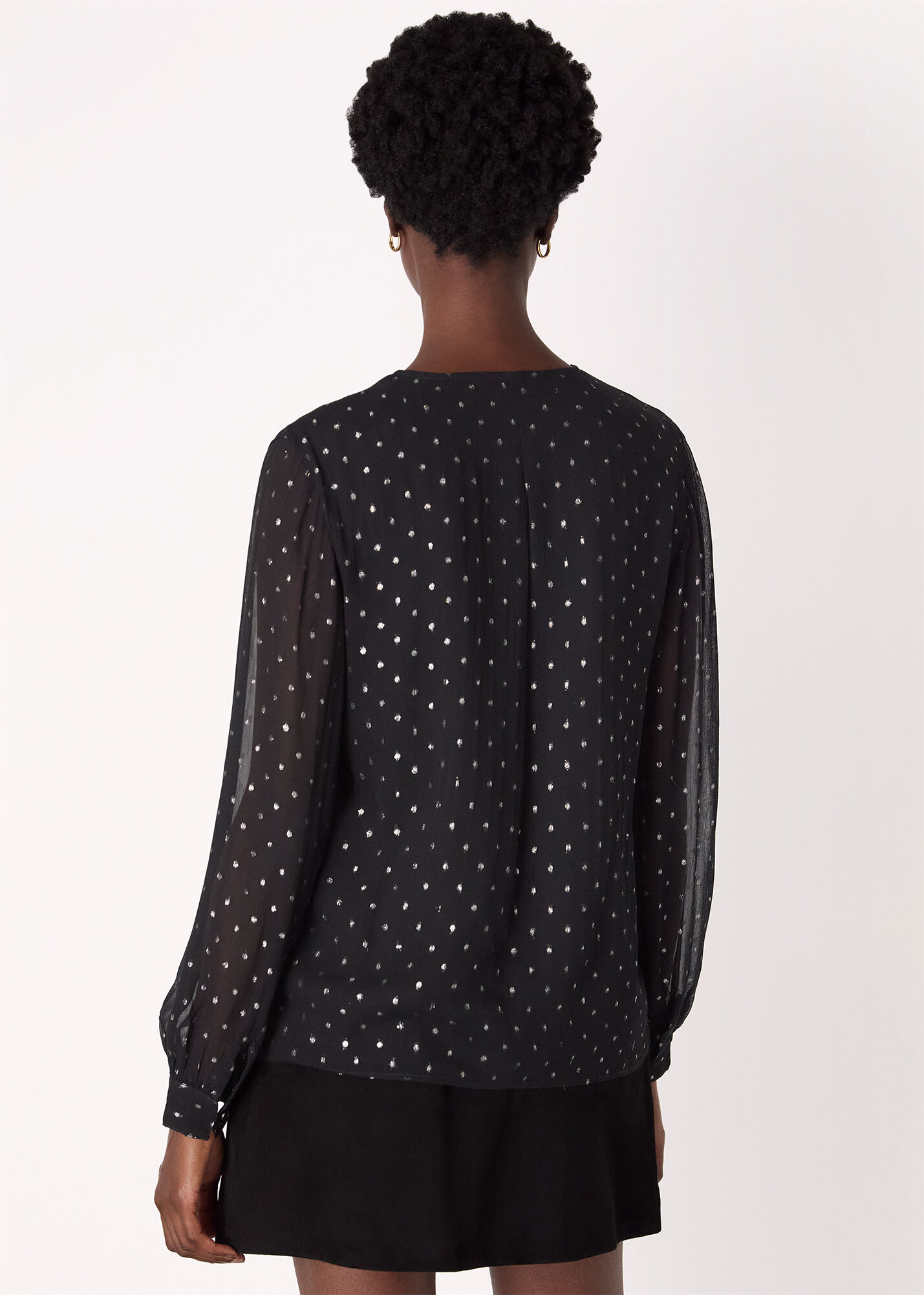 Black/Multi Metallic Dobby Frill Blouse | WHISTLES | Whistles ROW |