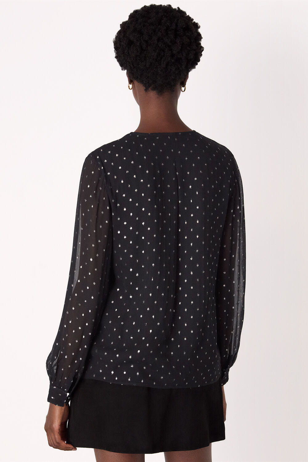 Black Metallic Dobby Frill Blouse