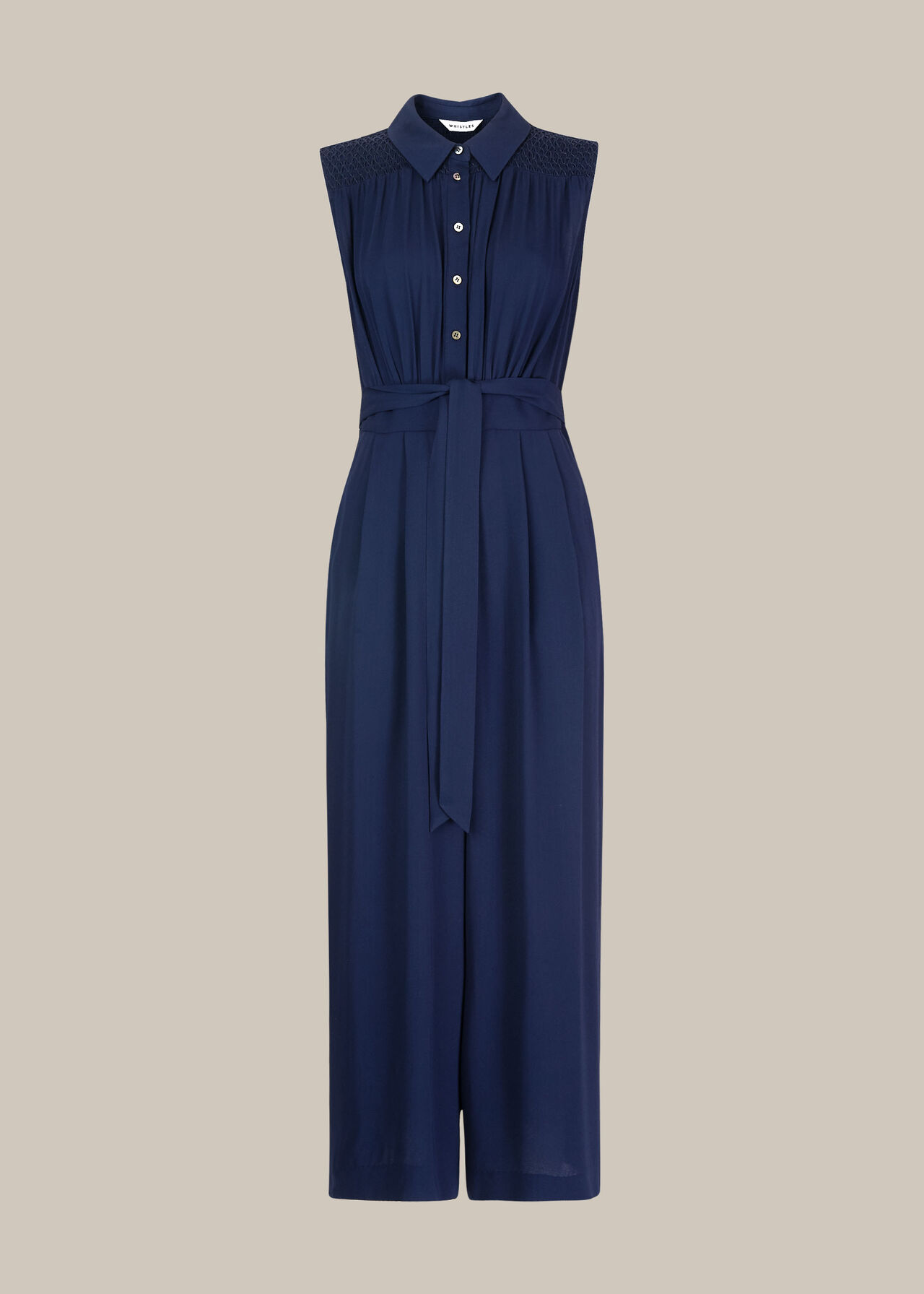 Smocked Detail Zora Jumpsuit Navy