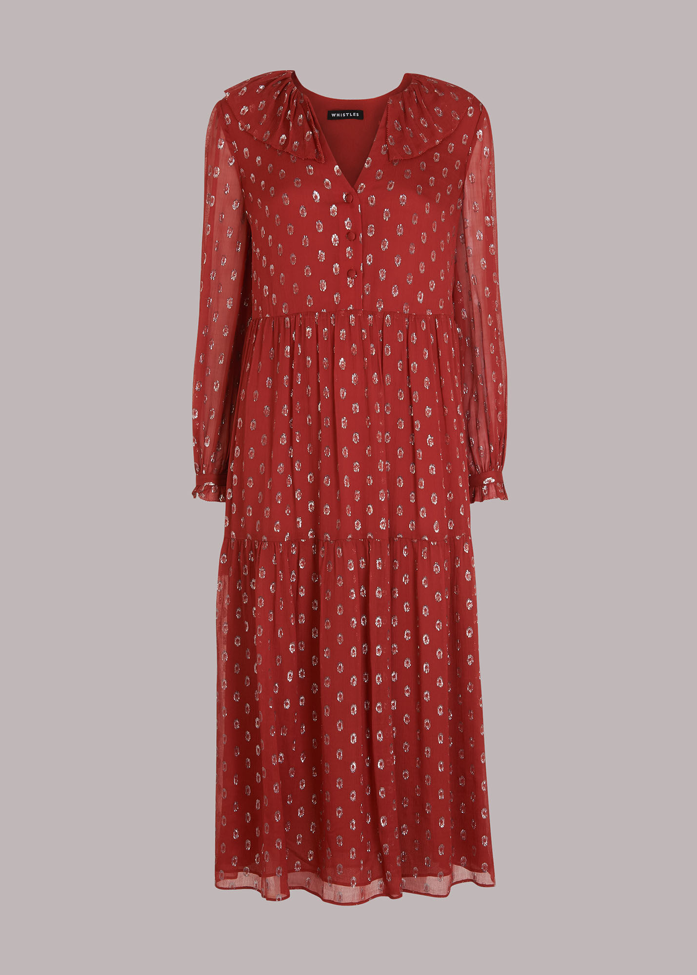 Rust Frill Detail Dobby Midi Dress WHISTLES