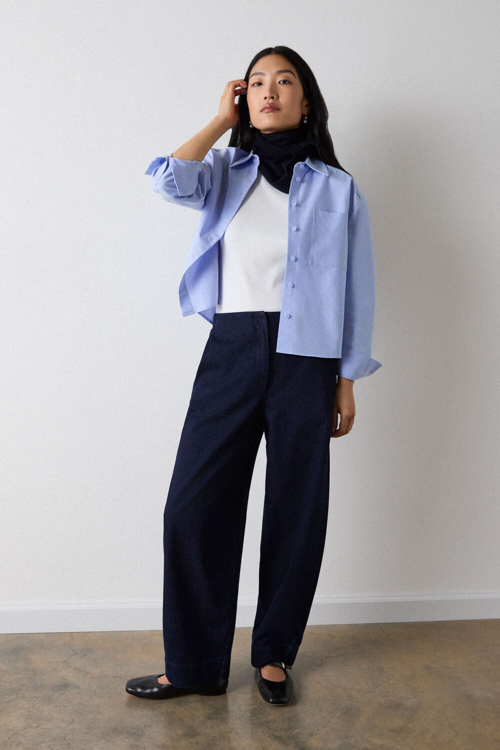 Pale Blue Boxy Oxford Cotton Shirt