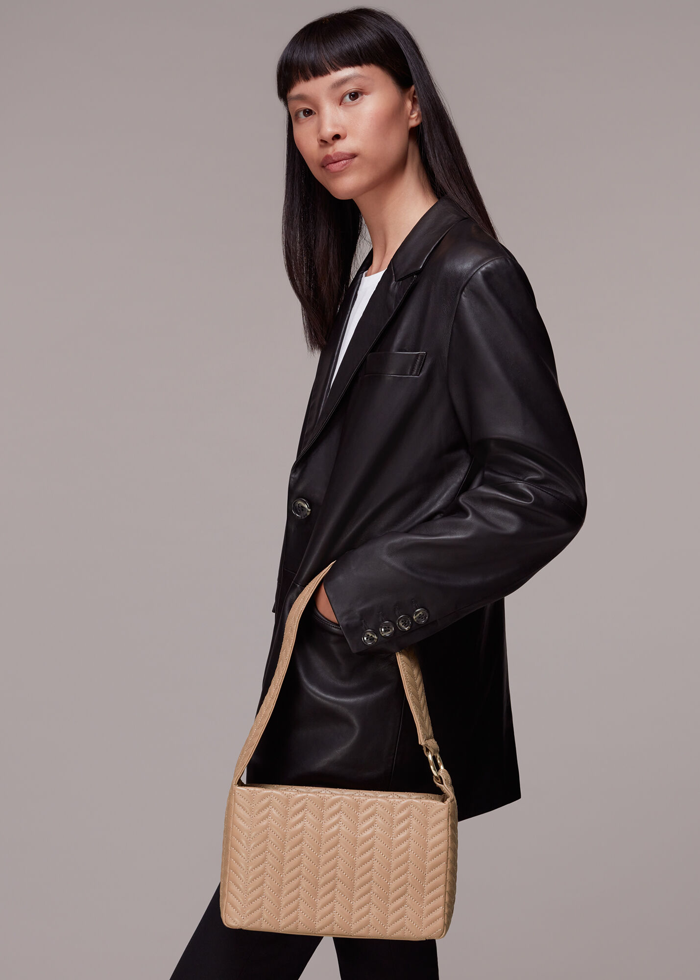 Beige Emine Quilted Shoulder Bag