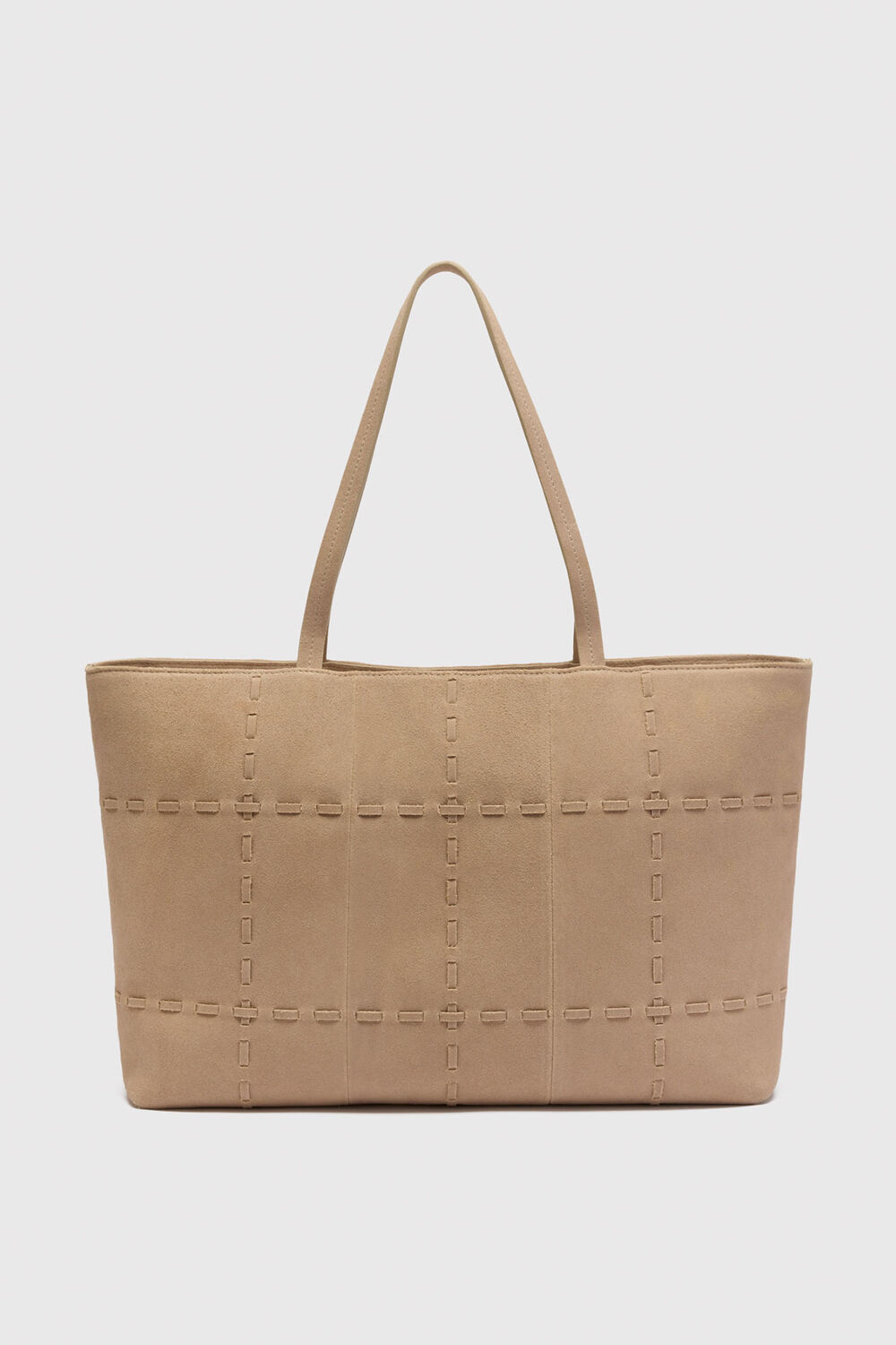Neutral Suede Whipstitch Tote Bag