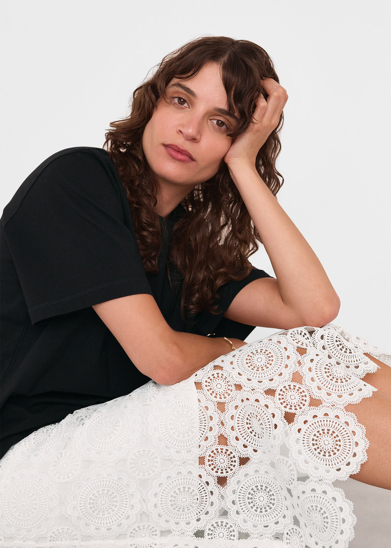 Lace Column Midi Skirt