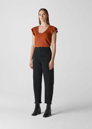 Frill Sleeveless Linen Tee Rust
