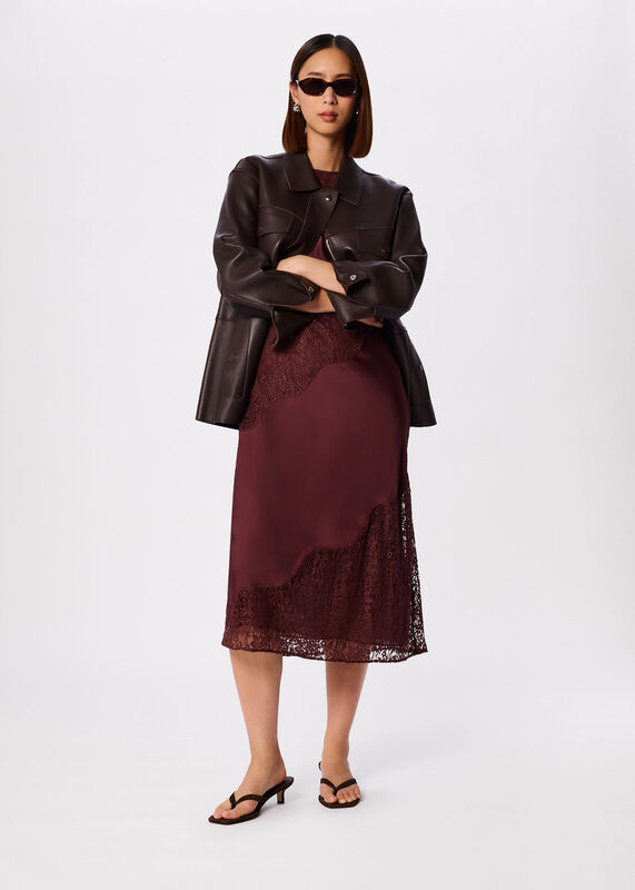 Brown Lace Insert Midi Dress