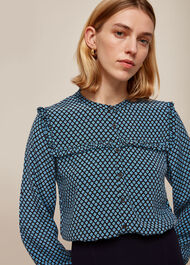 Daisy Print Frill Blouse Blue/Multi