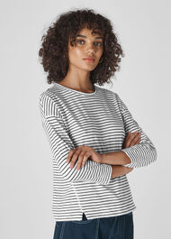 Stripe Cotton Crew Neck Black and White