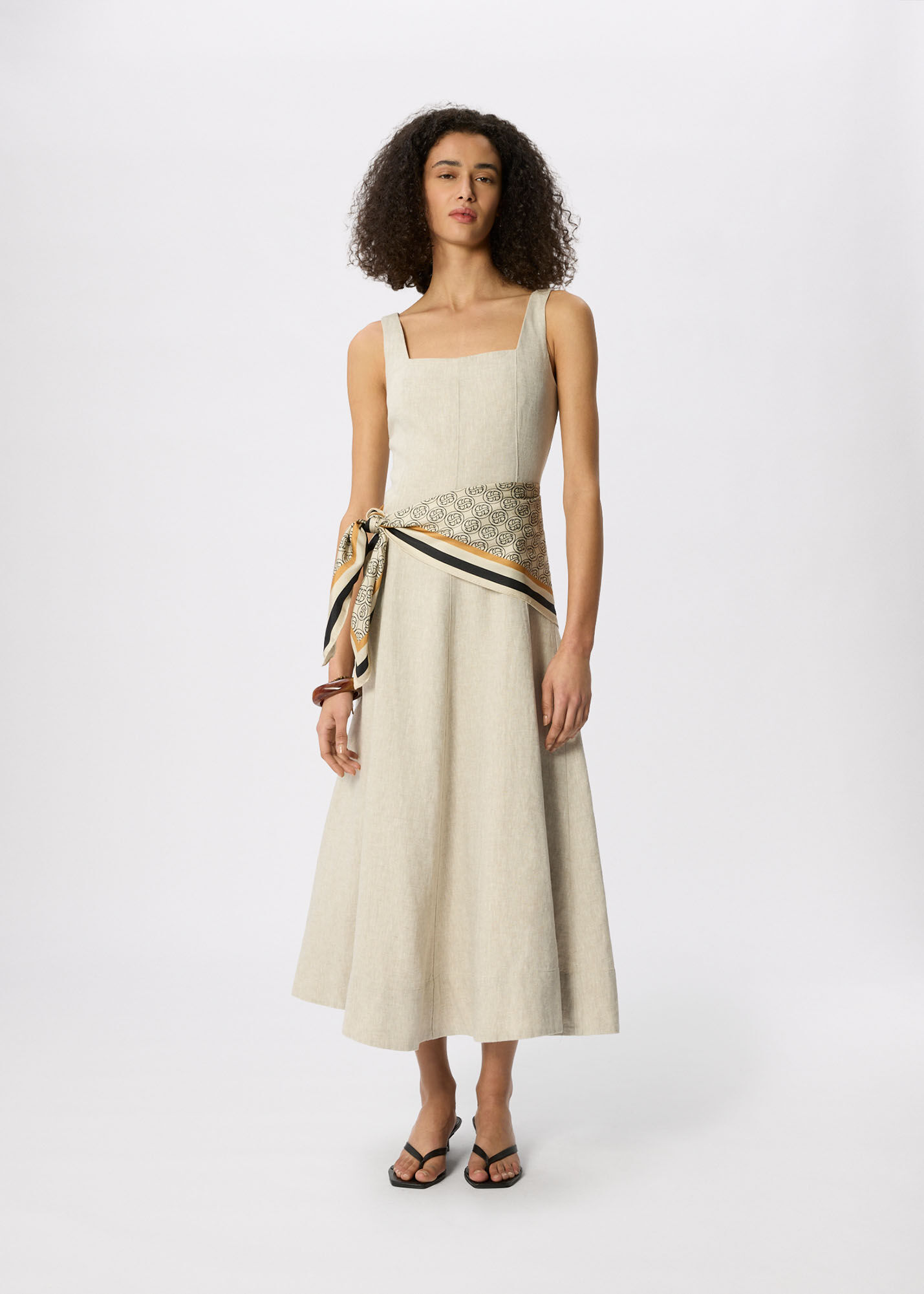 Oatmeal Fit And Flare Linen Dress | WHISTLES | Whistles UK |