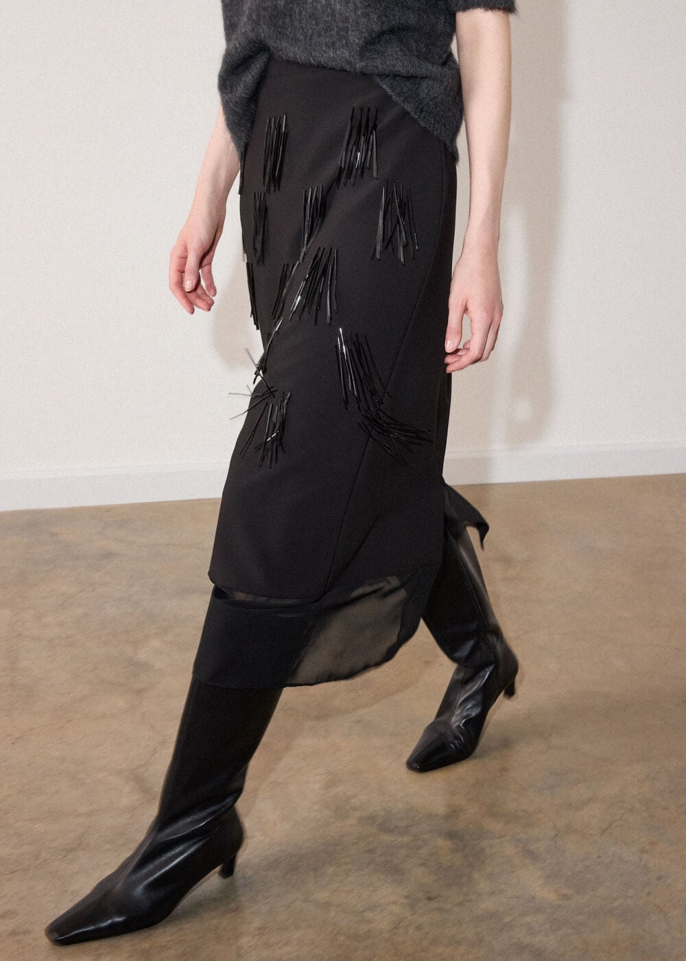 Black Fringe Sequin Organza Skirt